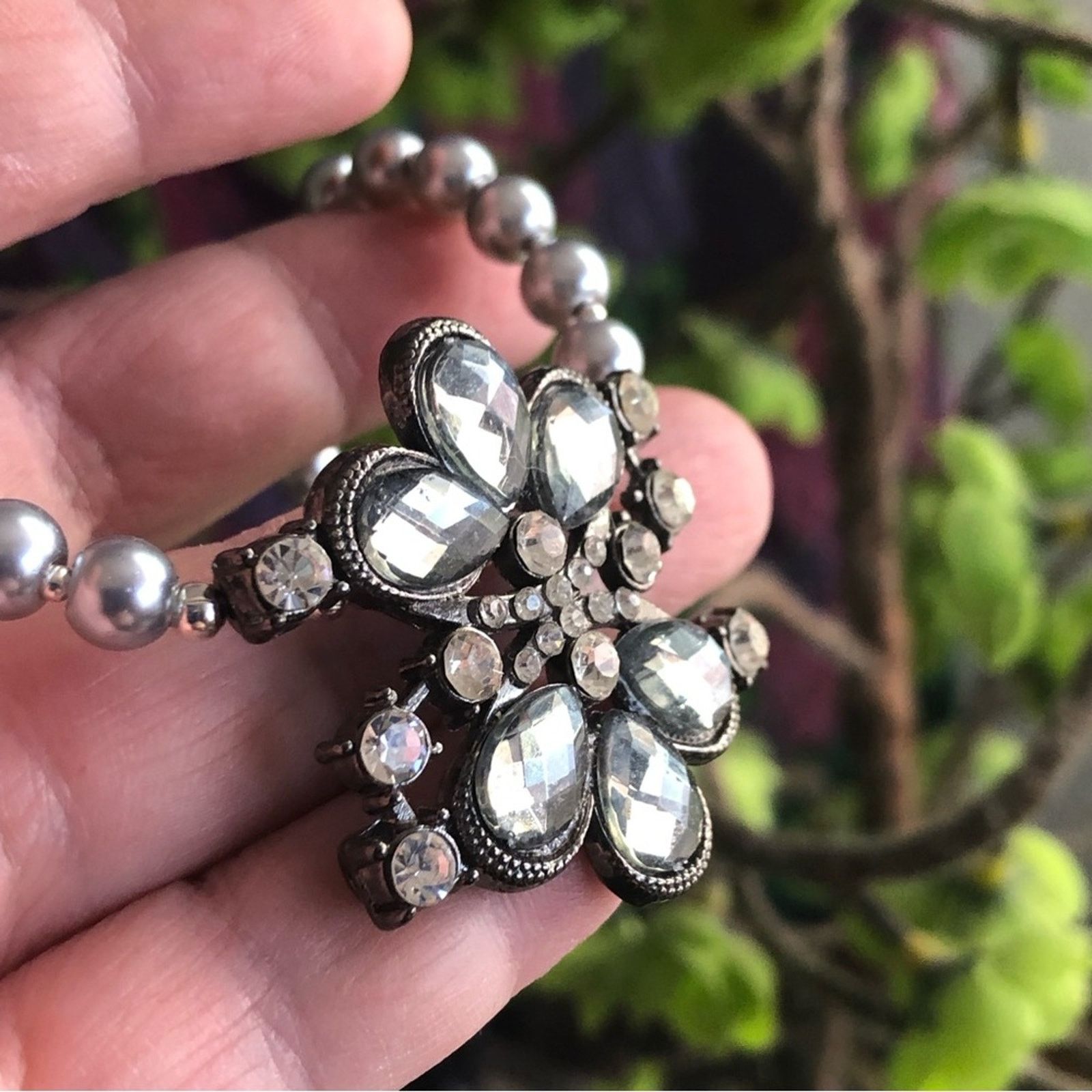 Handmade Handcrafted repurpose smoky stone floral Pearl necklace Size ONE SIZE - 9 Thumbnail