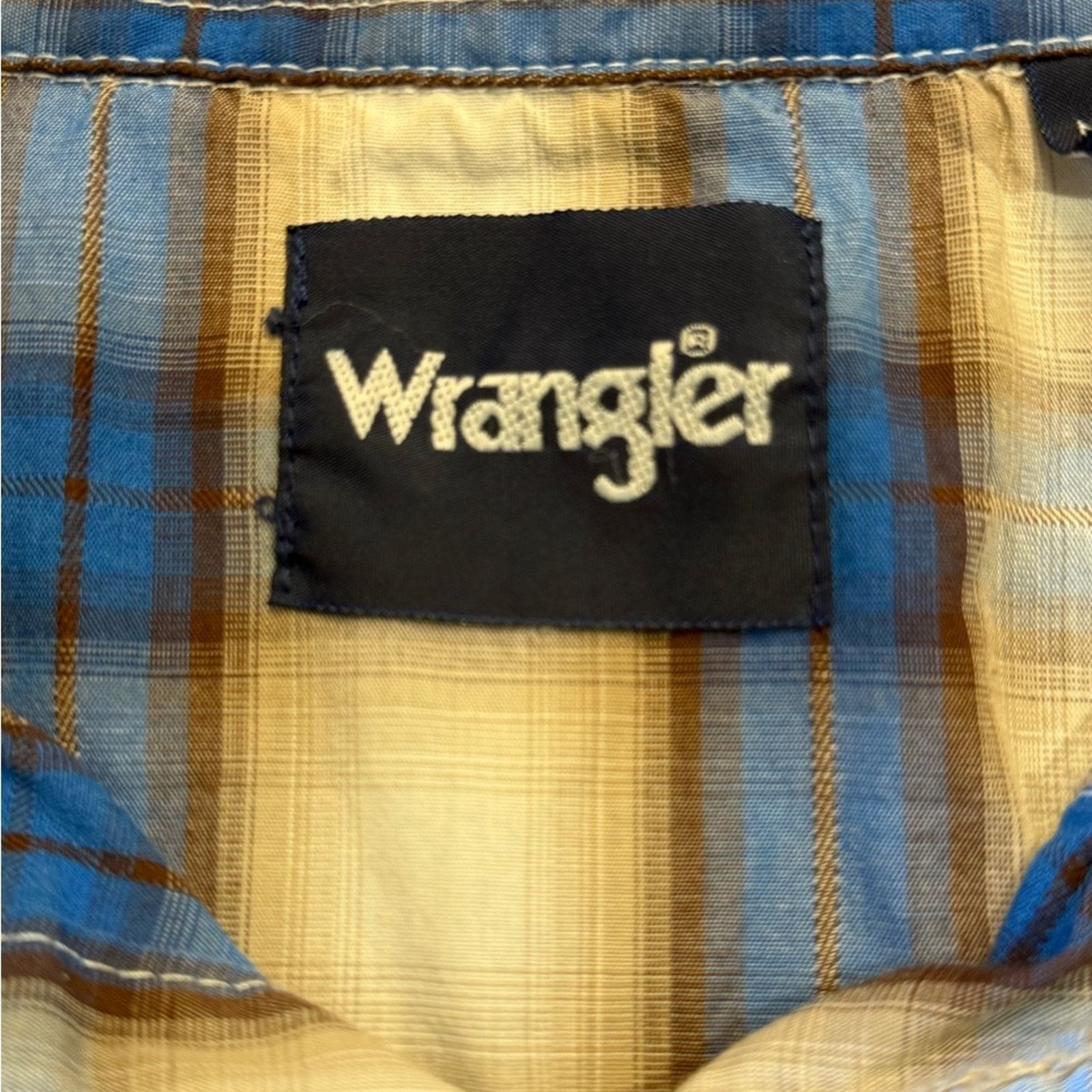 Wrangler Wrangler Blue & Brown Plaid Pearl Snap Short Sleeve Shirt XL Size US XL / EU 56 / 4 - 5 Thumbnail