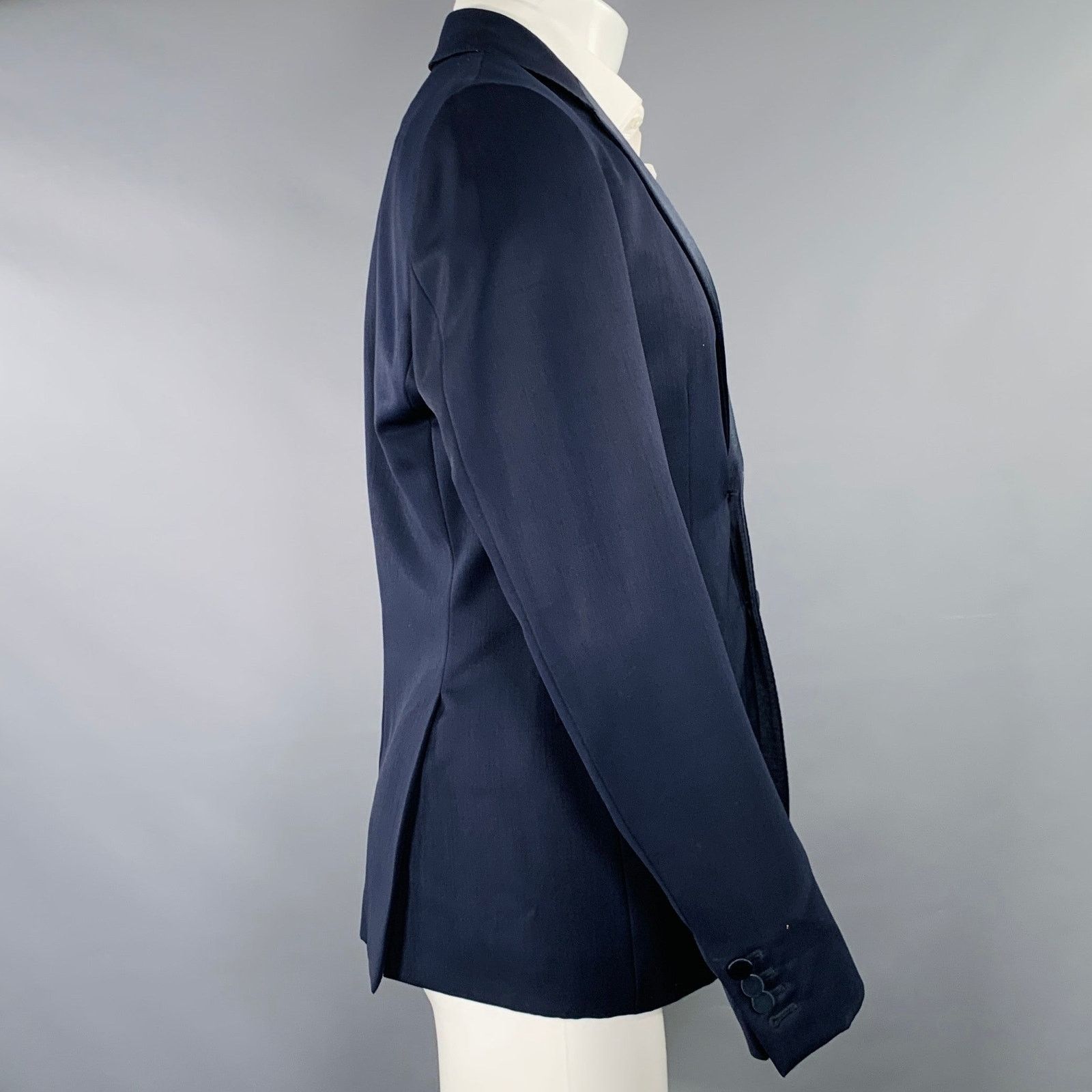 Burberry Prorsum Size 40 Navy Blue Virgin Wool Tuxedo Sport Coat Size 40R - 2 Thumbnail