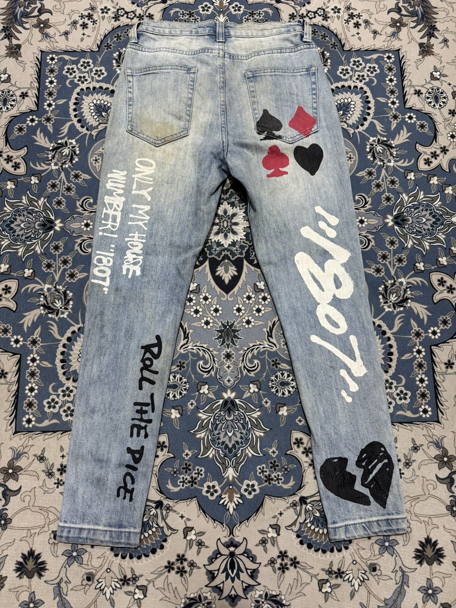 Japanese Brand Vintage Roll The Dice Graphic Printed Skinny Jeans Size US 29 - 2 Thumbnail