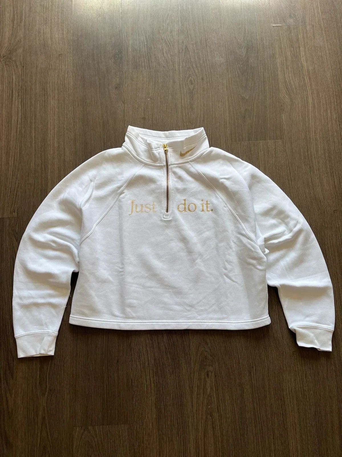 Nike Nike Sz L Half Zip Neck Swoosh Just Do It White Gold Size L / US 10 / IT 46 - 1 Thumbnail