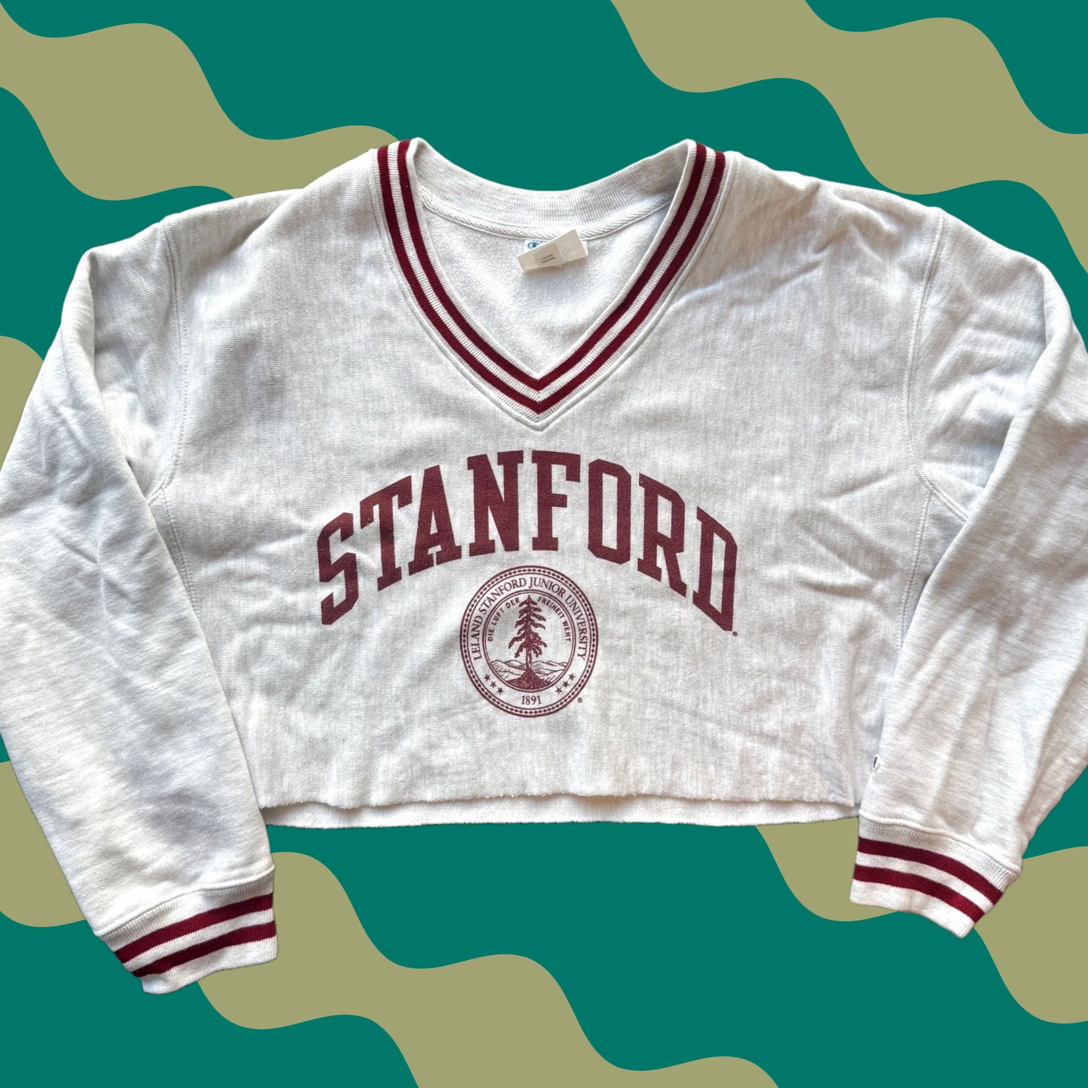 Champion VINTAGE Champion Stanford White Red Graphic Crop Sweatshirt Womens Large Size L / US 10 / IT 46 - 1 Thumbnail