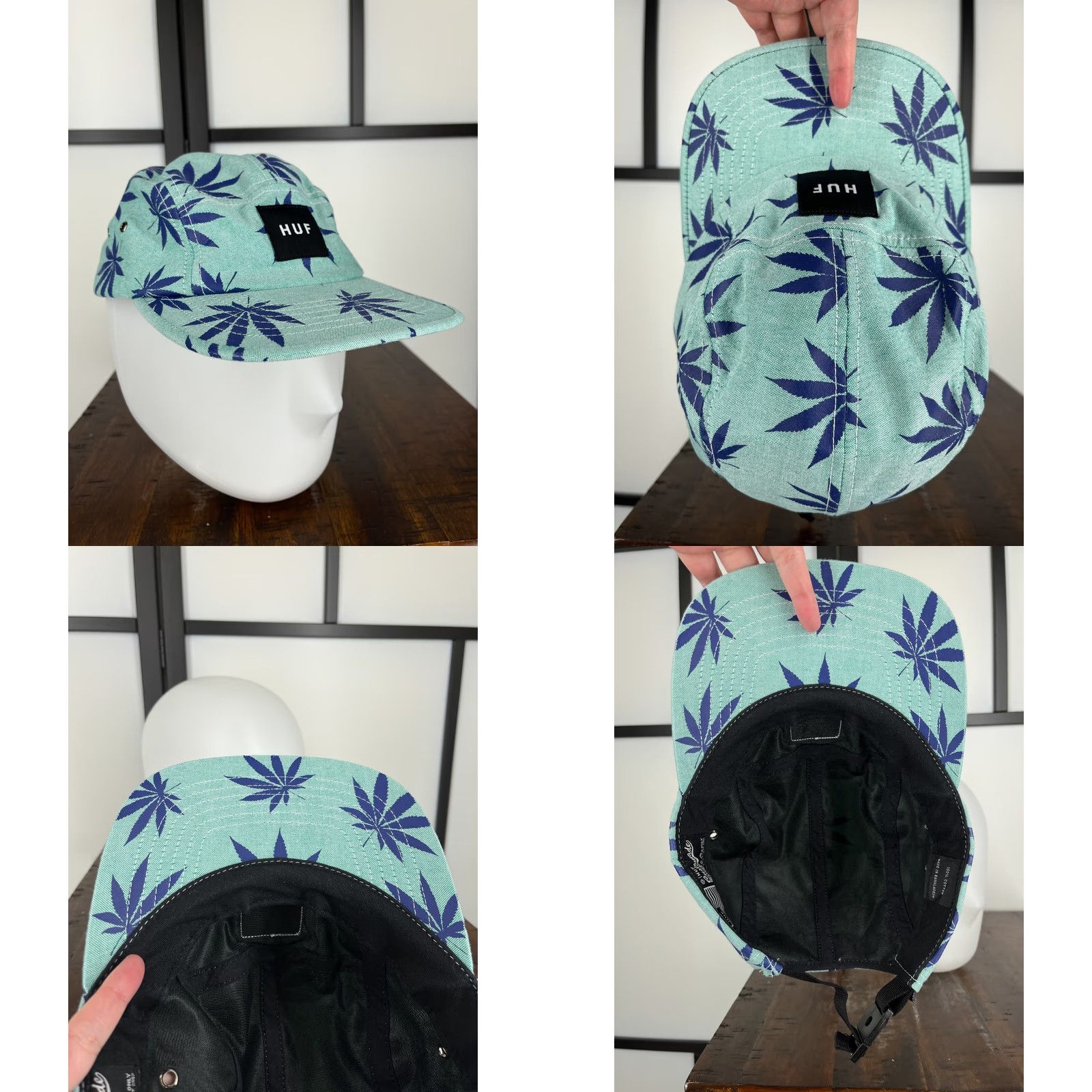 Huf HUF Hat Cap Strap Back Adult One Size Blue Marijuana Leaf Print Skate Cotton - 5 Panel - Men - Twill - Solid Pattern - Beach 90s Size ONE SIZE - 8 Thumbnail
