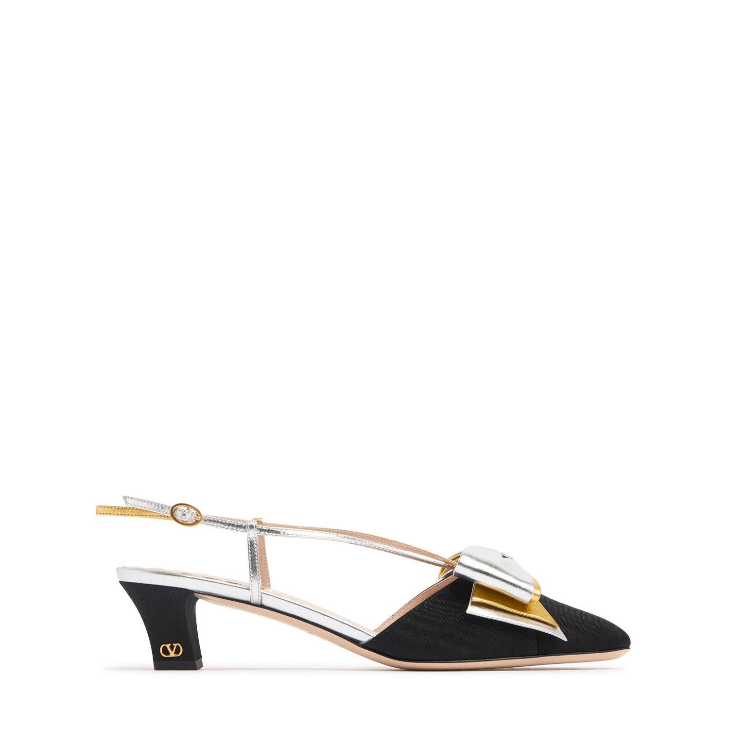 VALENTINO GARAVANI $1190 Black/Silver 45mm Slingback Pumps N