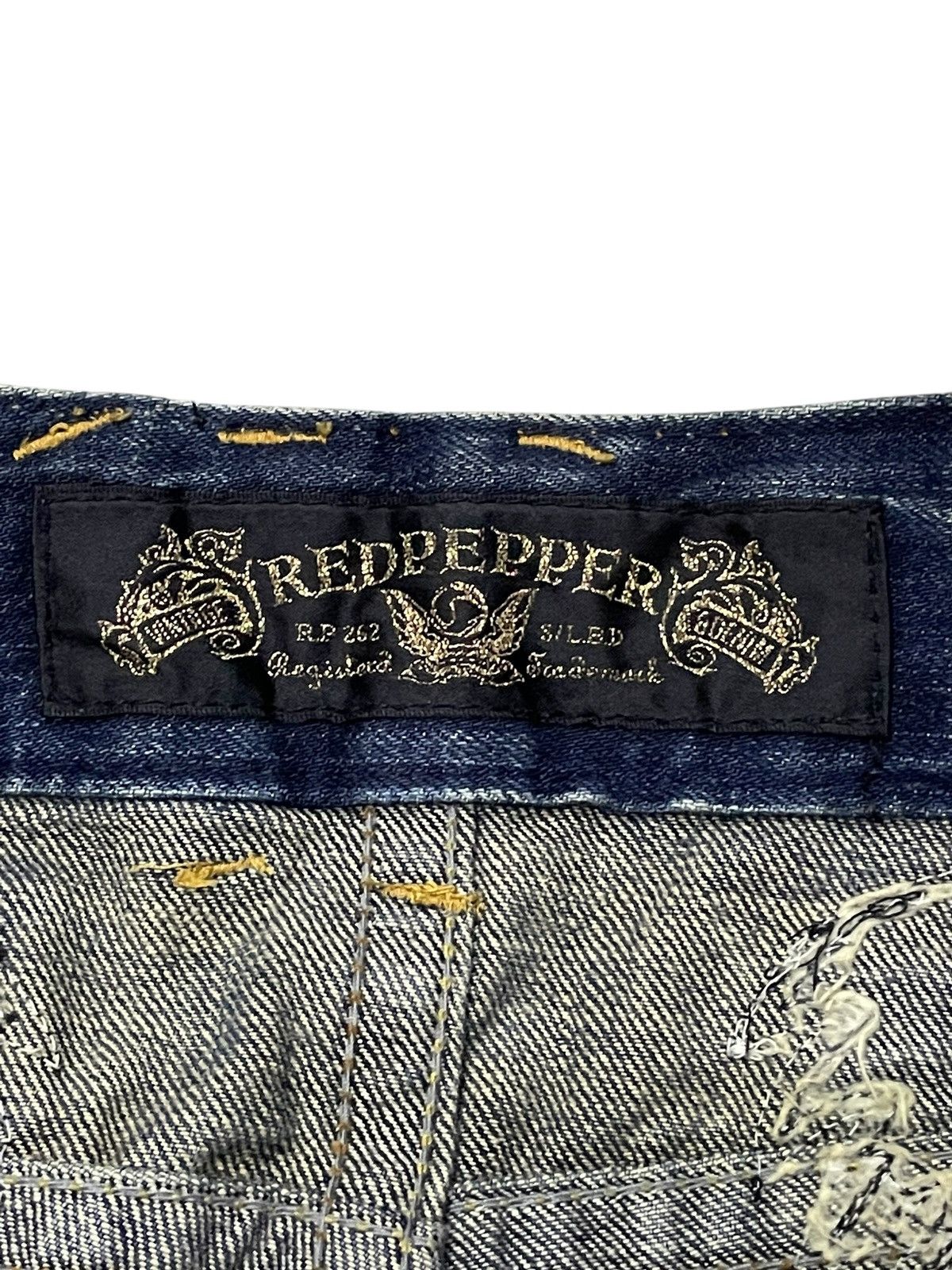 Japanese Brand × LOWBOX × semanticdesign Red Pepper Japan Leather Feather Wings Mud Wash Flare Jeans Size US 30 / EU 46 - 22 Thumbnail