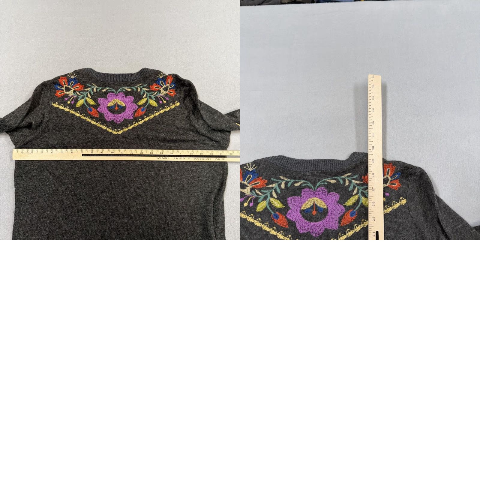 Johnny Was Johnny Was Sweater Womens Medium Gray Embroidered Floral Boho Crewneck Pullover Size M / US 6-8 / IT 42-44 - 8 Thumbnail
