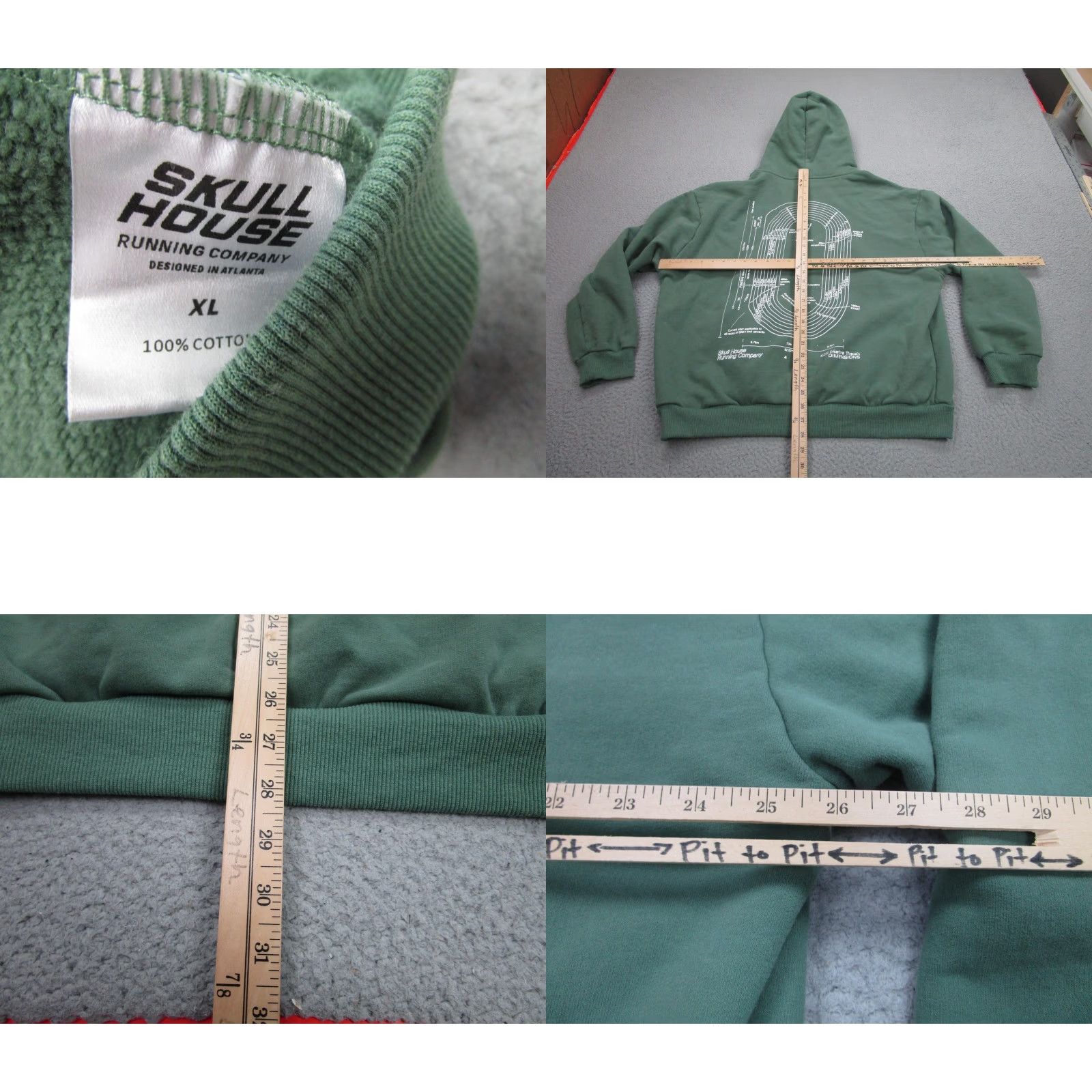 Vintage Skull House Running Company Hoodie Mens XL Green Track Graphic Pullover Fleece Size US XL / EU 56 / 4 - 8 Thumbnail