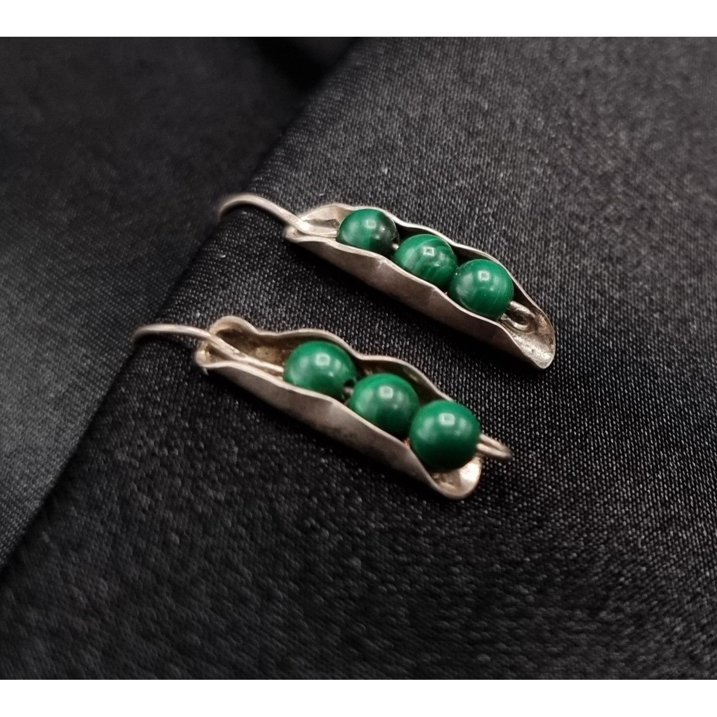 Vintage Vintage Early 2000's Malachite 925 Sterling Silver Earrings Size ONE SIZE - 4 Thumbnail