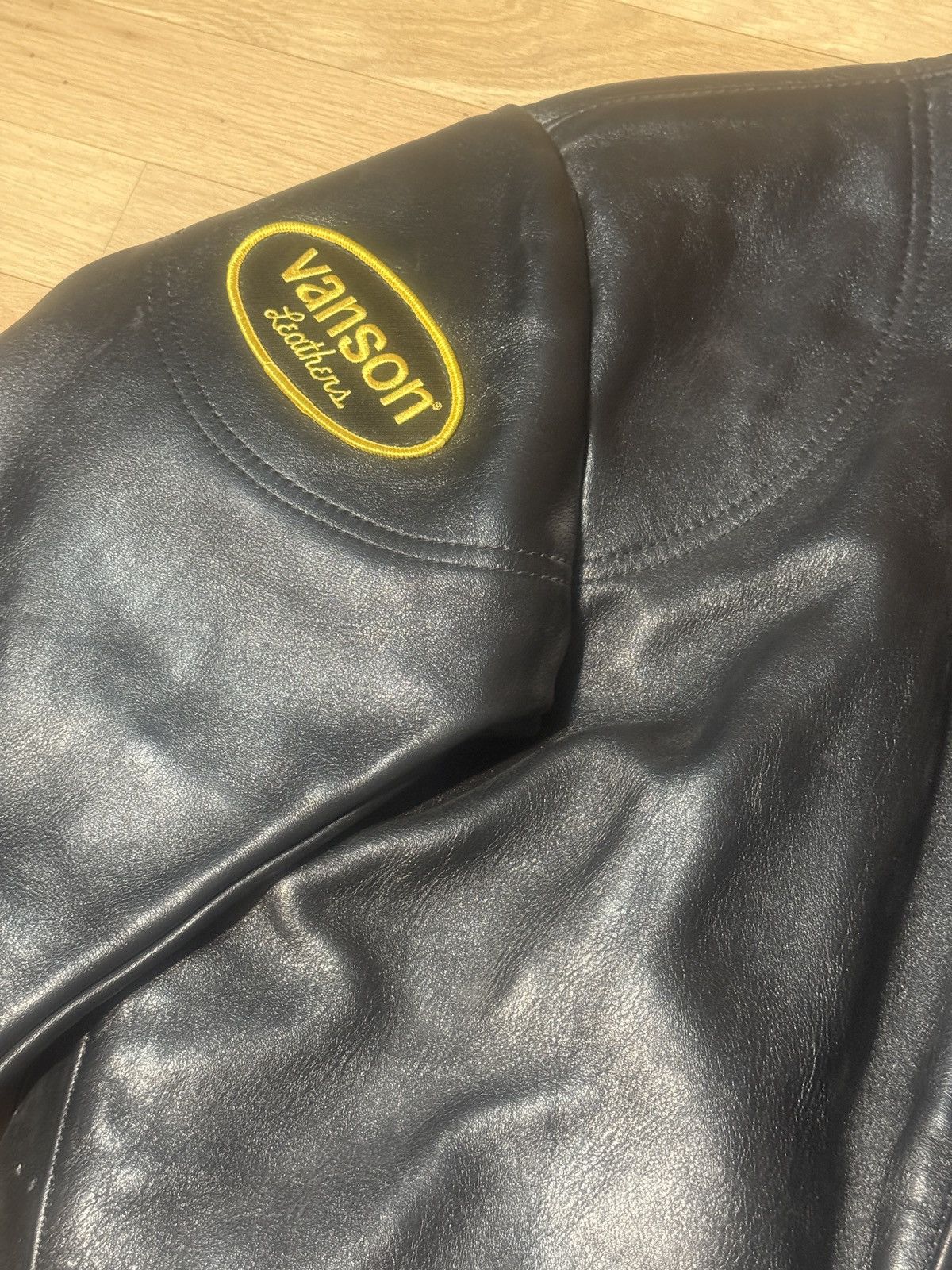 Vanson Leathers × Vintage Vintage Vanson Leather Jacket Yellow Embroidery Sz 44 Size US S / EU 44-46 / 1 - 3 Thumbnail