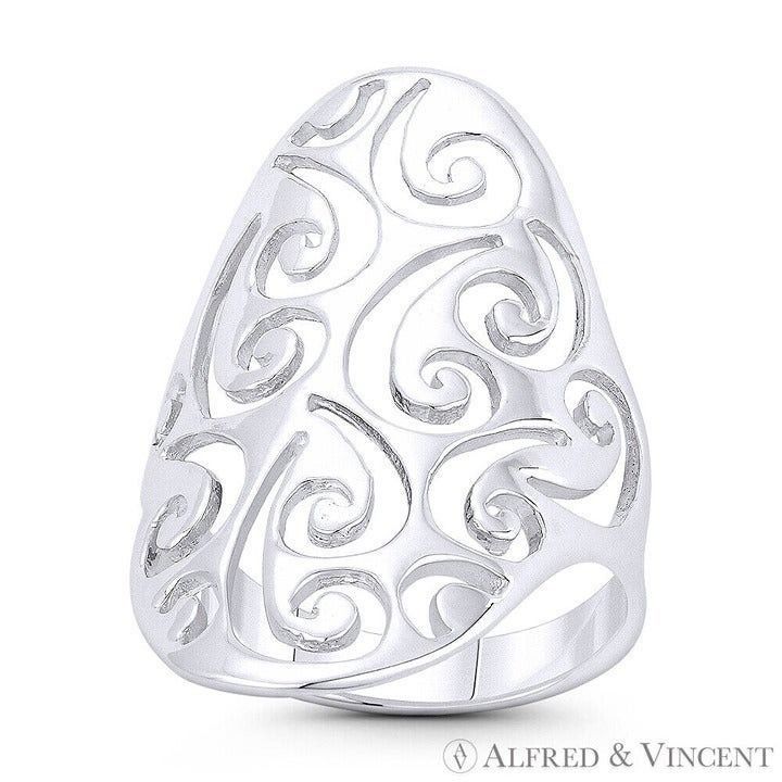 Other Spiral Pattern Cutout Oval Boho Ring in .925 Sterling Silver Size ONE SIZE - 1 Preview