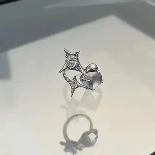 Merc Opal Ring Zircon Star Irregular Moonstone Vintage Geometric Size ONE SIZE - 4 Thumbnail