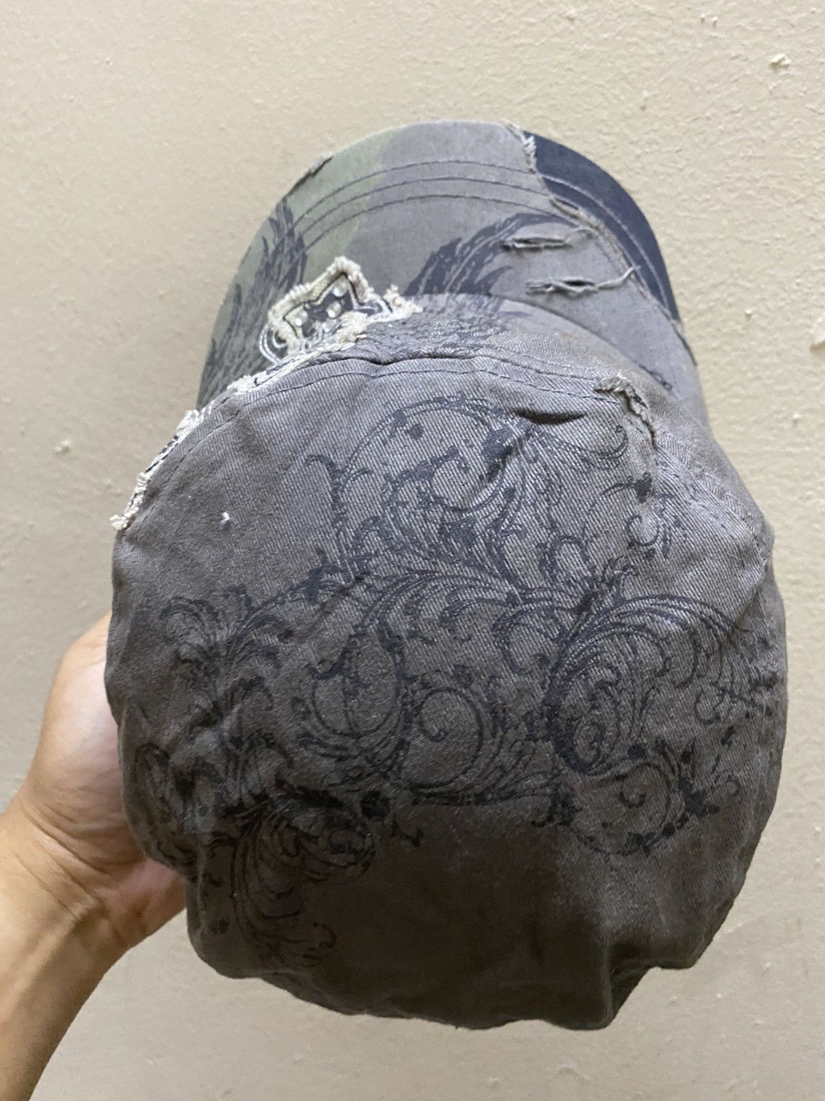 Japanese Brand Cross Ghotic Cadet Hat Distressed Rhinestone Style Y2K Size ONE SIZE - 3 Thumbnail