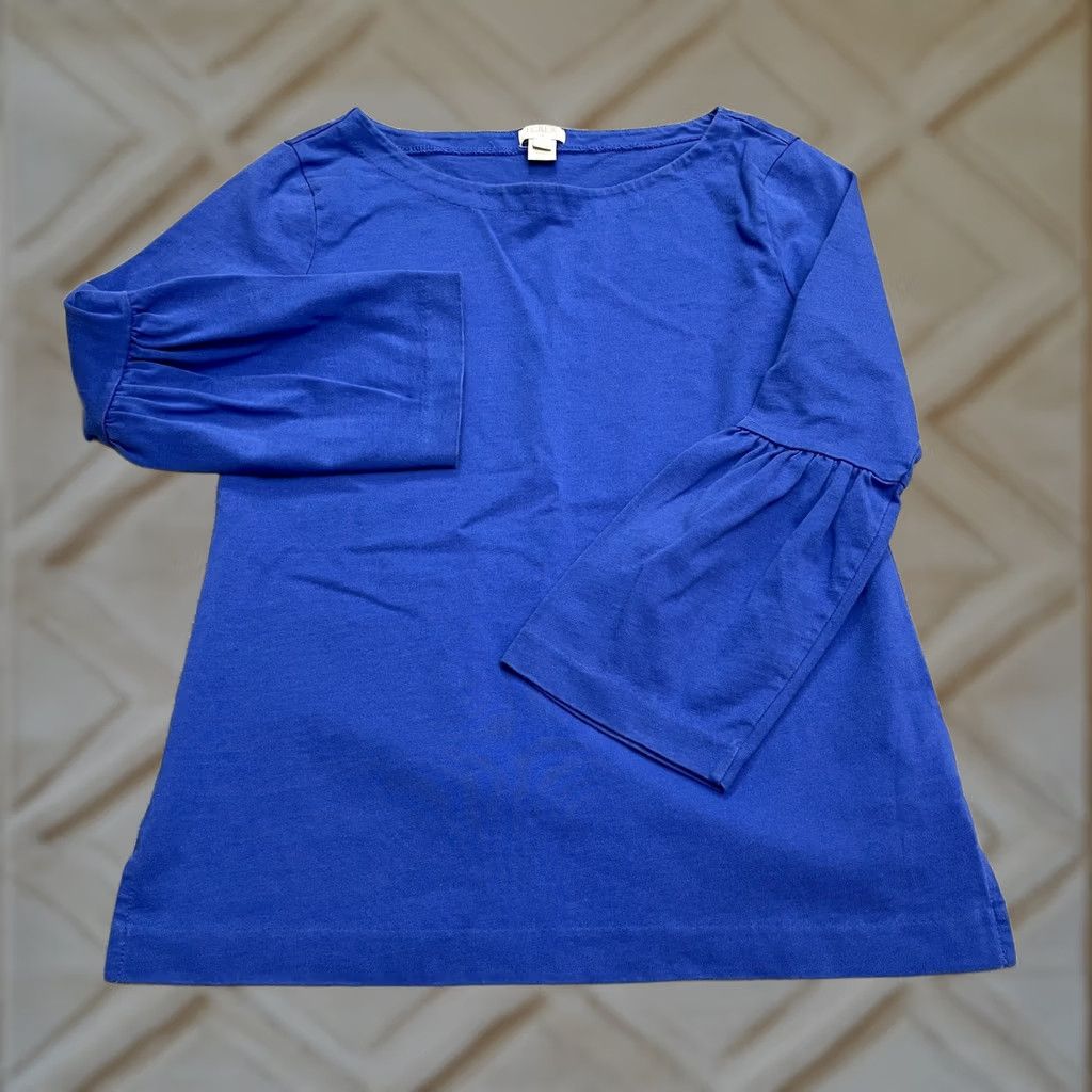 J.Crew J.Crew Blouse Womens XXS Blue Cotton Casual Bell Sleeve Tunic Bateau Boat Neck Size XXS / US 00 / IT 34 - 1 Thumbnail