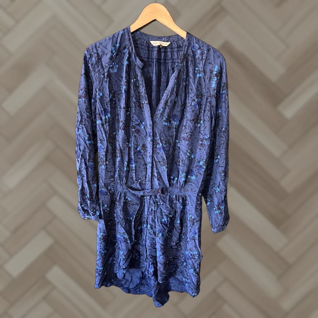 Rebecca Taylor Womens Blue Long Sleeve Shirt Dress Floral Pattern Size 8