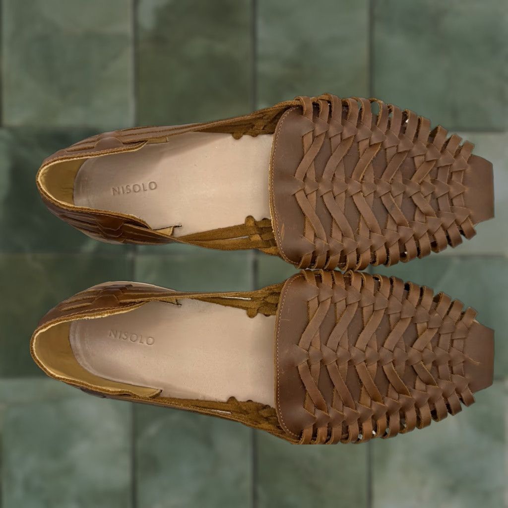 Nisolo NWOB Nisolo Men's Brown Woven Leather Slip On Huarache Sandals 12 Brown Leather Slip-On Cushioned Casual Travel Shoes Mens Size US 12 / EU 45 - 1 Thumbnail