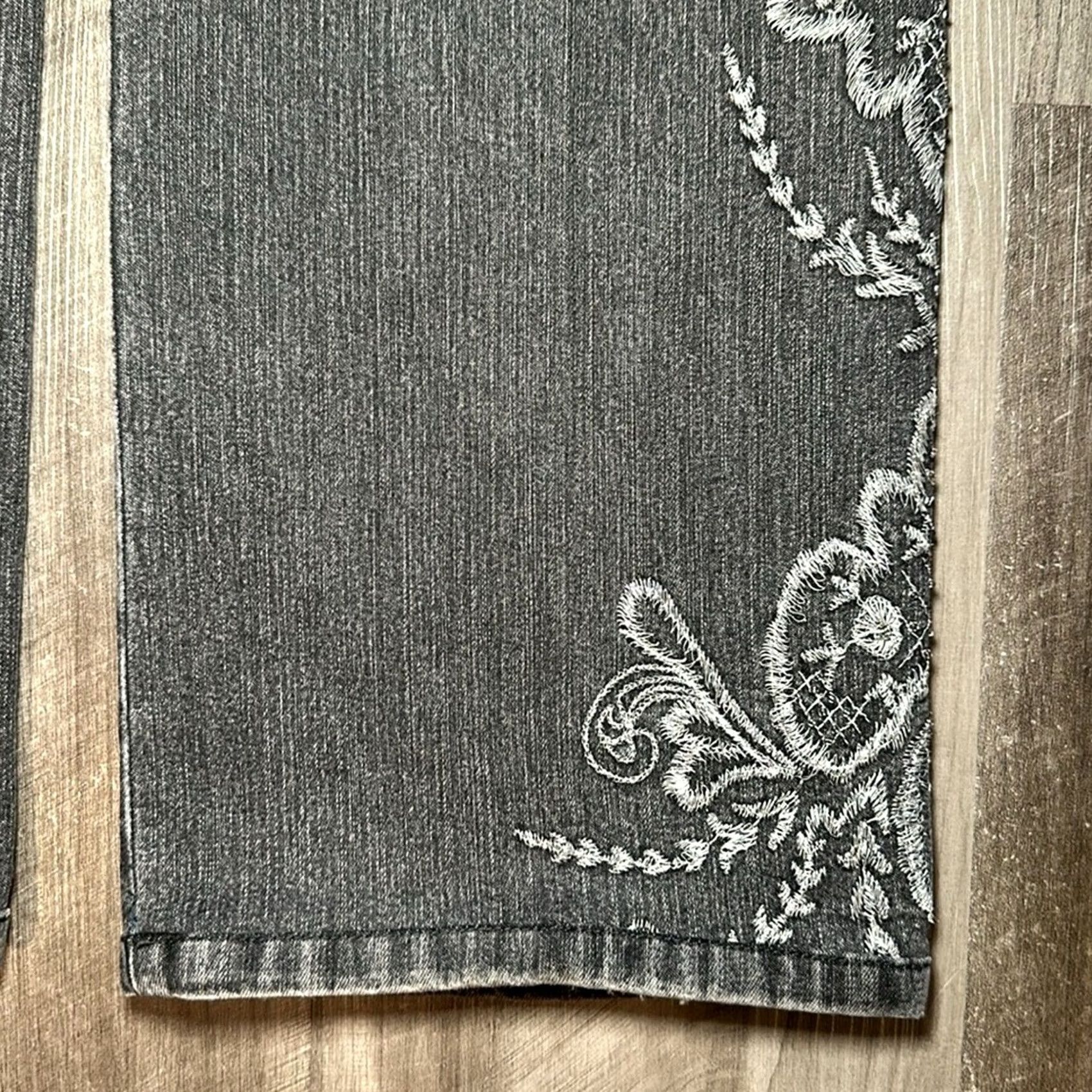 Escada VINTAGE ESCADA Black Washed Floral Stitched Beaded Embroidery Boot Cut Jeans - 38 (US 8) Womens Jeans Size 30" / US 8 / IT 44 - 3 Thumbnail