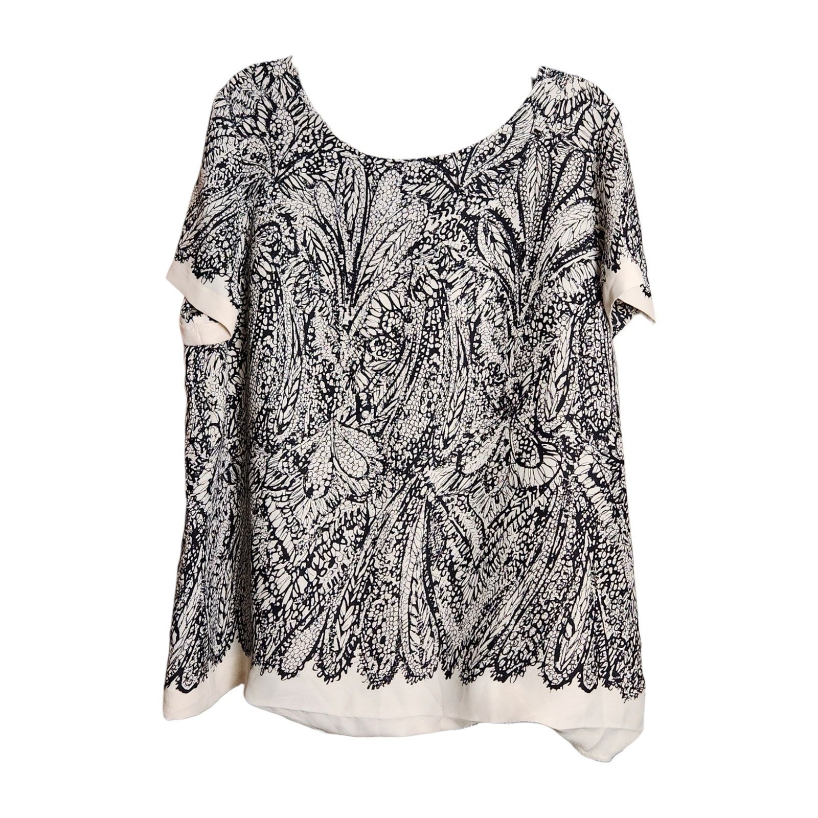 Loft LOFT Tropical Botanical Print Blouse XXL Black & Tan Blouse Size XXL / US 16-18 / IT 52-54 - 1 Thumbnail