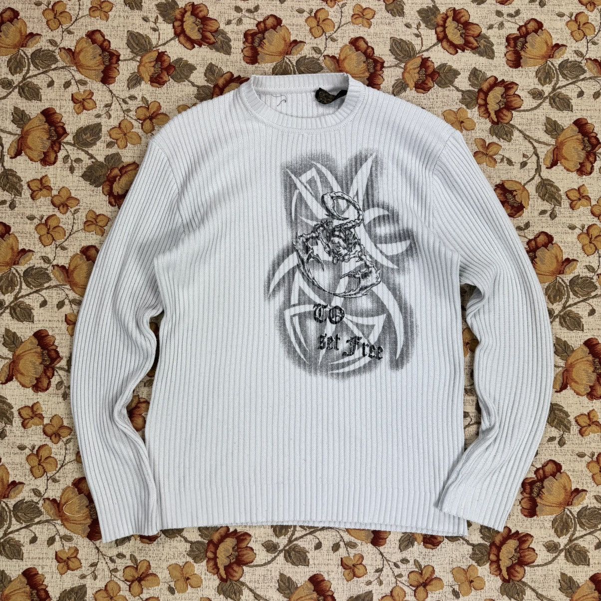 Japanese Brand Japanese Scorpion print 3D Knit White y2k tribal swag drip Size US L / EU 52-54 / 3 - 10 Thumbnail