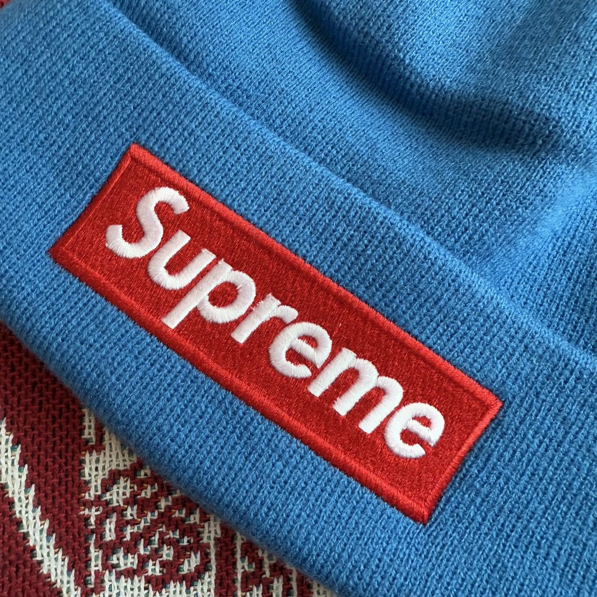 FW22 Supreme New Era Box Logo Beanie Blue OS