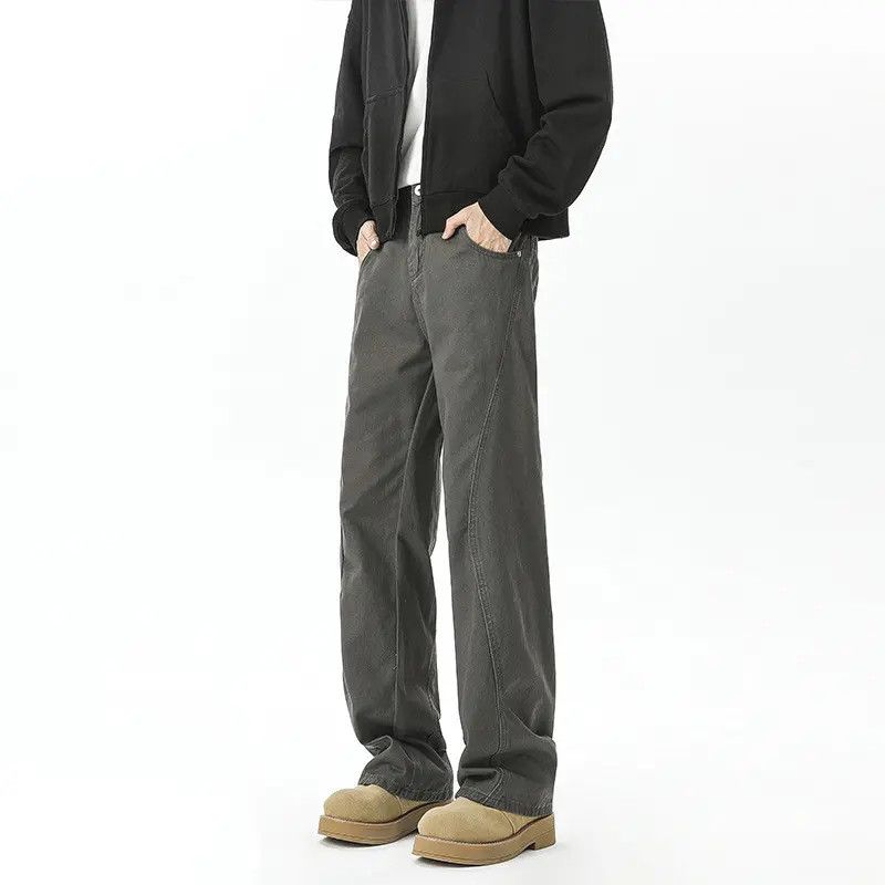 Retro loose fitting patchwork micro flared jeans