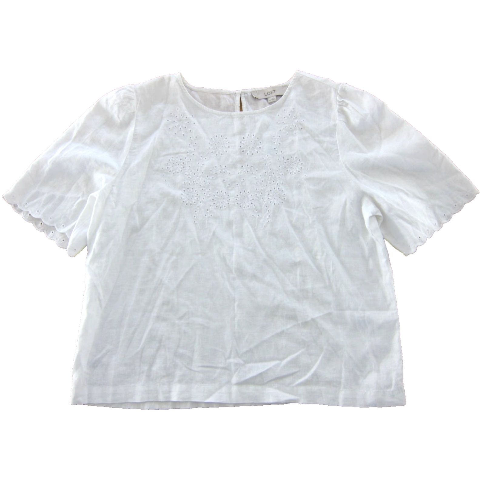 Ann Taylor NWT Ann Taylor Loft Linen White Short Sleeve Classic Blouse Woman Medium Size M / US 6-8 / IT 42-44 - 2 Thumbnail