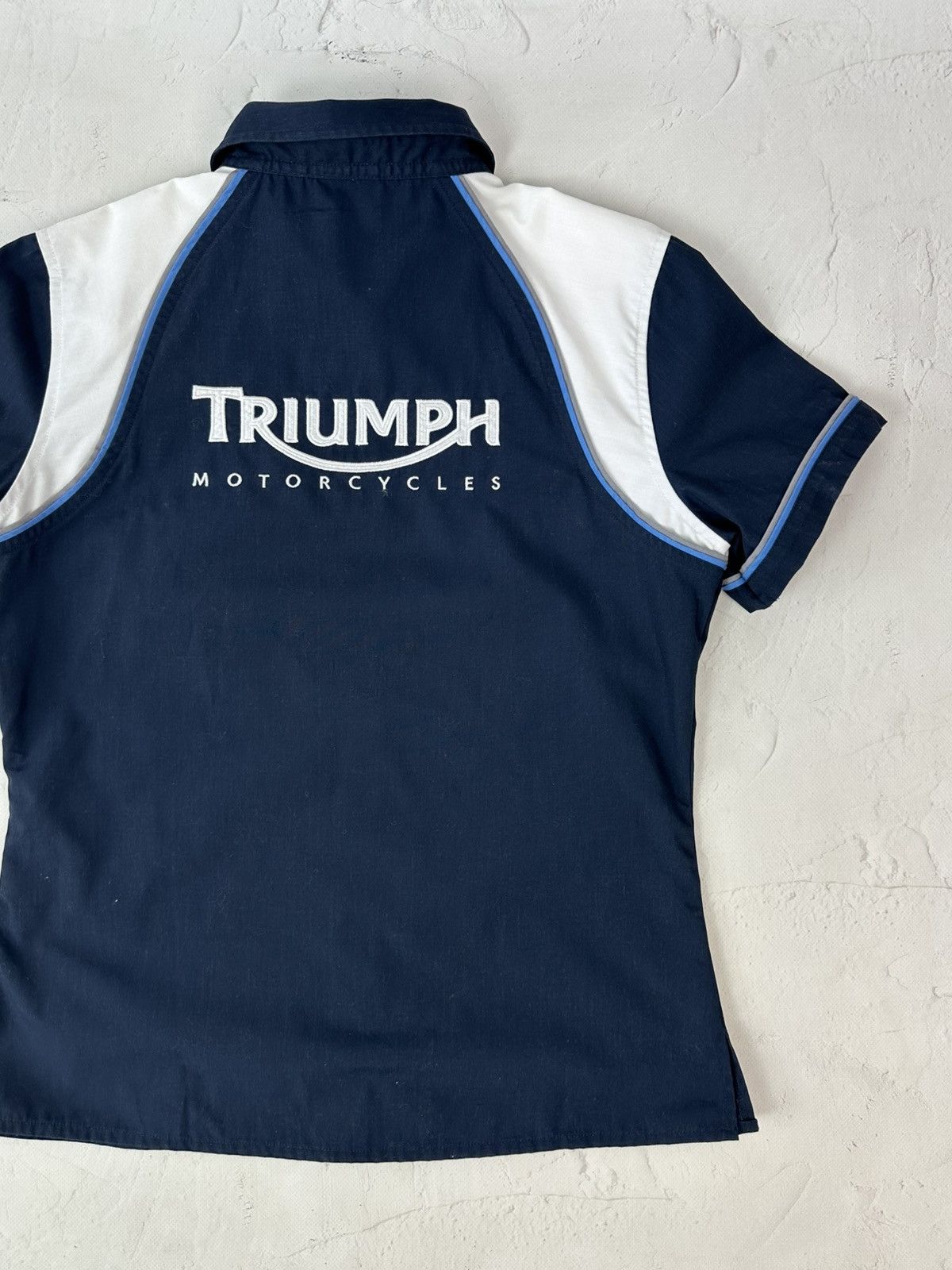 Vintage Vintage Triumph Motorcycle Navy Shirt Size S / US 4 / IT 40 - 8 Thumbnail