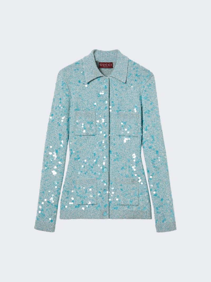 Gucci o1la5ras0526 Tweed Blend Polo Cardigan in Acid Turquoise Size XXS / US 00 / IT 34 - 1 Preview