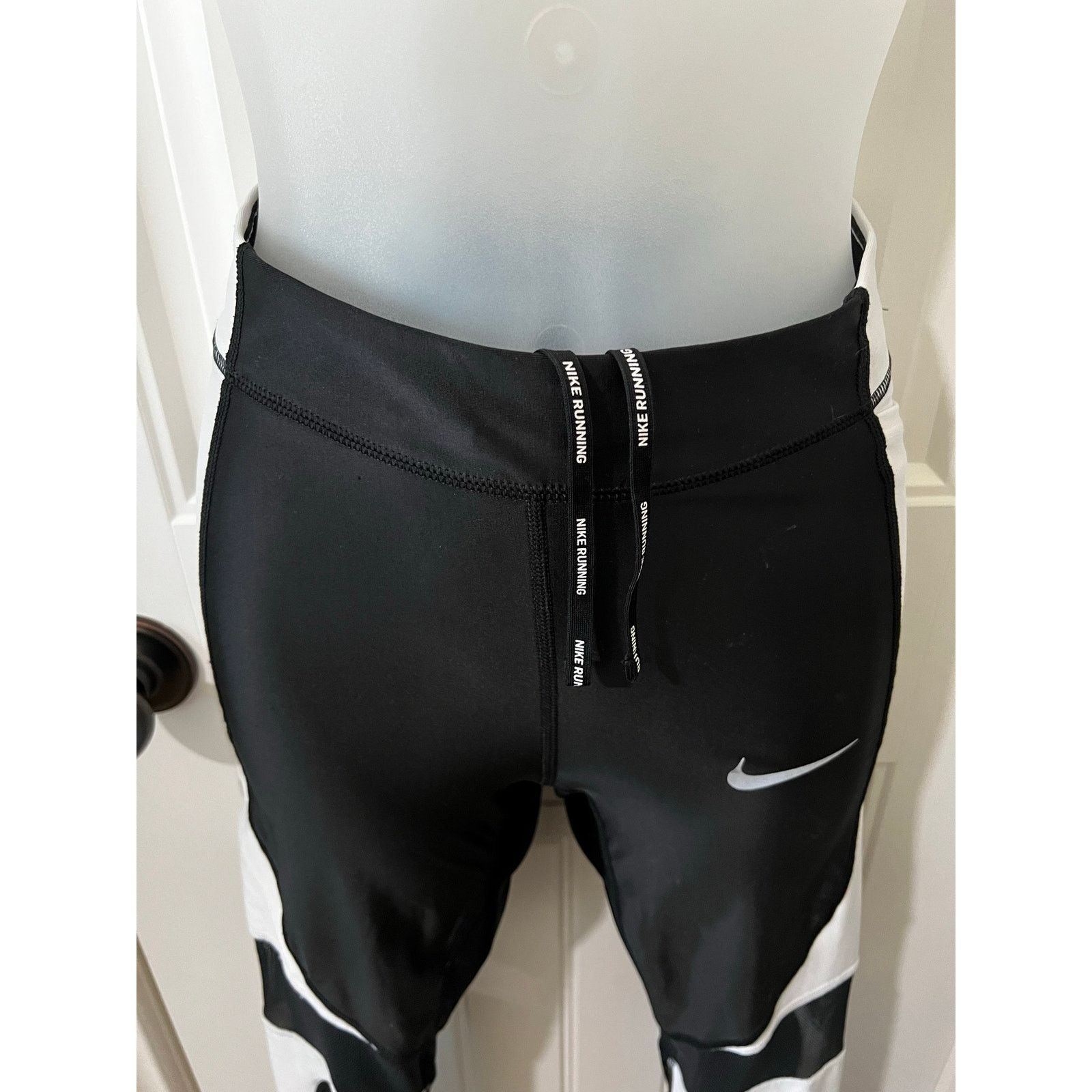 Nike Colorblock Performance Running Tights Black/White Mid Rise Size 25" / US 0 / IT 36 - 3 Thumbnail