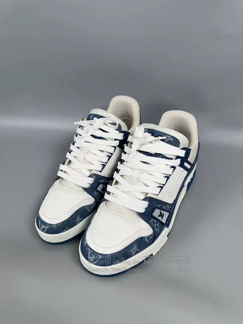 Louis Vuitton Louis Vuitton White and Blue Full Print Denim Trainer Casu Size US 7 / EU 40 - 1 Thumbnail