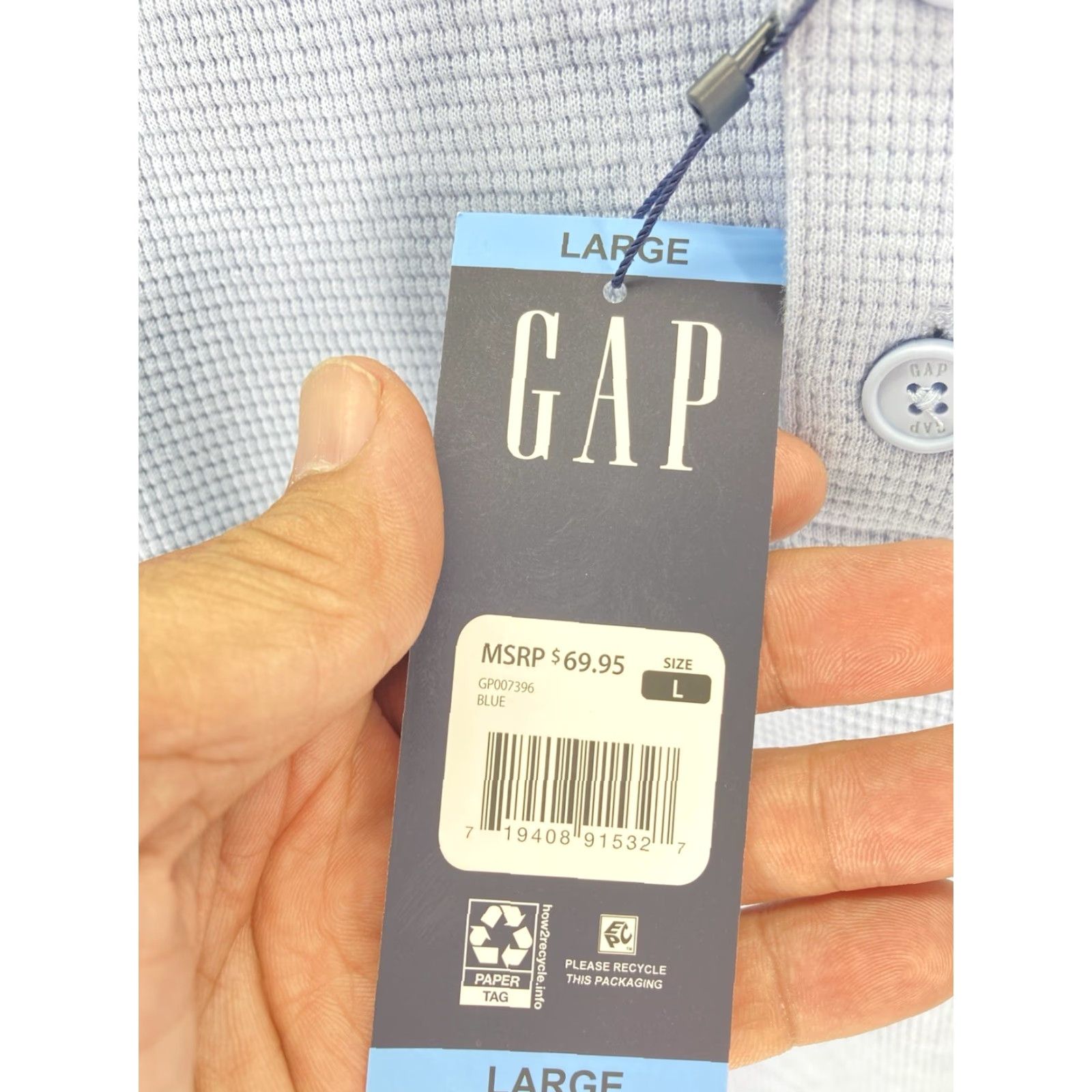 Gap Gap Hoodie Shirt Men L Blue Long Sleeve Waffle Henley Pullover NWT Size US L / EU 52-54 / 3 - 5 Thumbnail