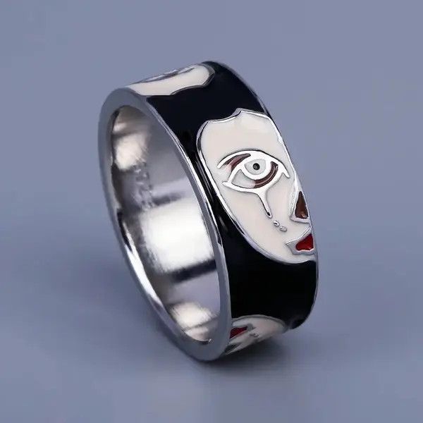 Japanese Brand × Jewelry × Vintage Creative Handmade Irregular Half Face Enamel Heart Ring Size ONE SIZE - 1 Thumbnail