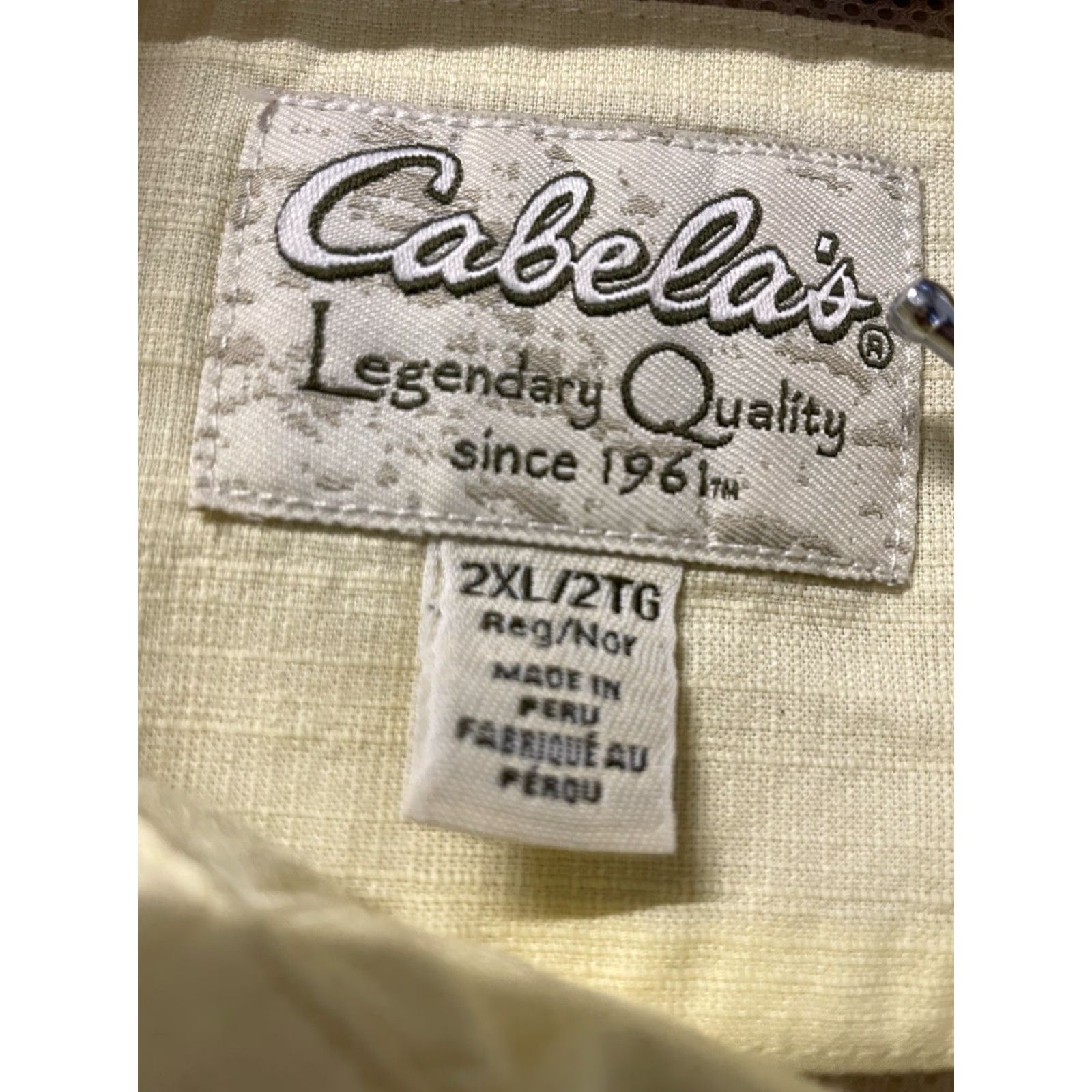 Vintage Cabela's Button-Up Shirt Mens 2XL Short Sleeve Yellow 100% Cotton Made In Peru Summer Vintage? Size US XXL / EU 58 / 5 - 5 Thumbnail