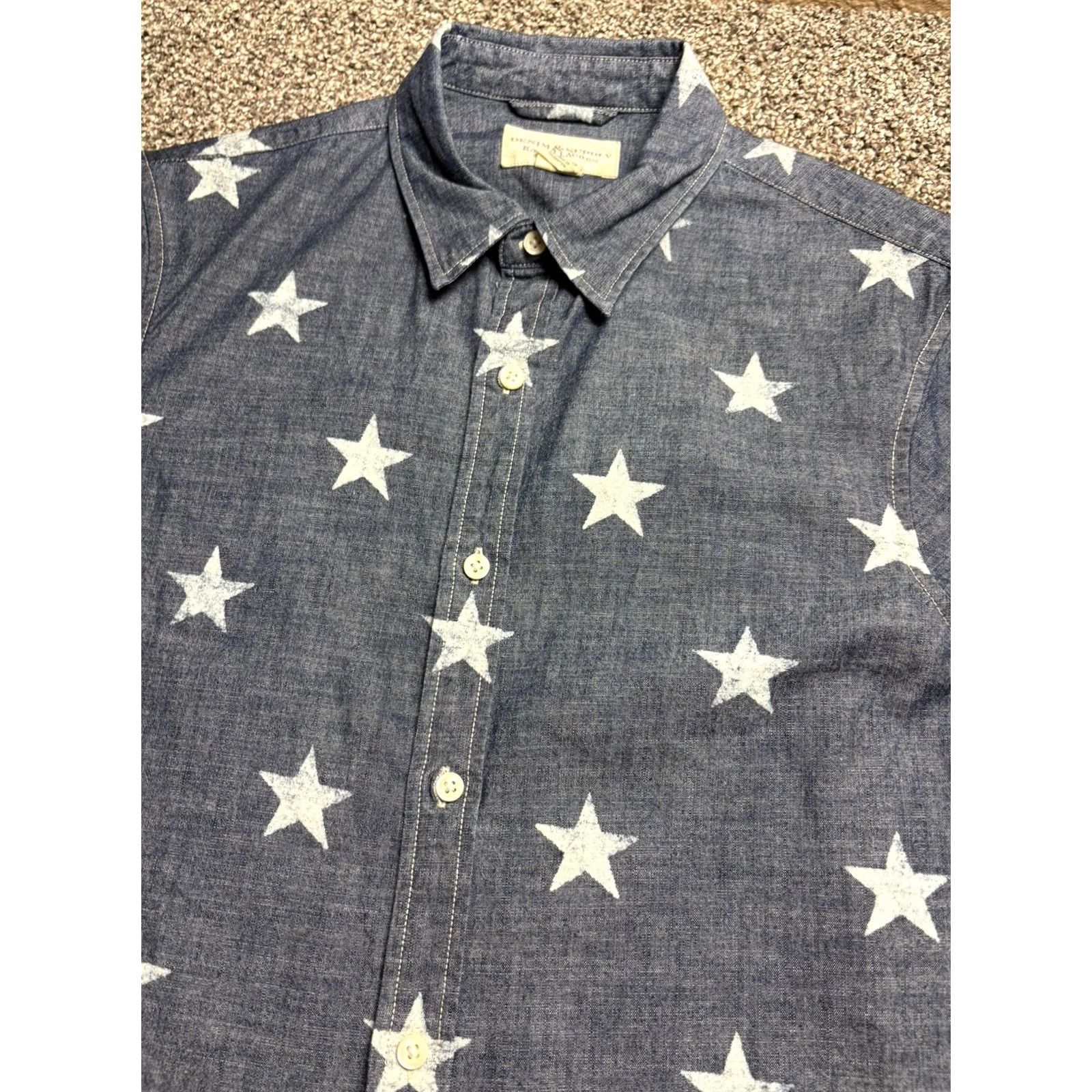 Ralph Lauren Denim & Supply Ralph Lauren Shirt Mens Medium Chambray Patriotic Stars Blue Button-Up Shirt Size US M / EU 48-50 / 2 - 2 Thumbnail