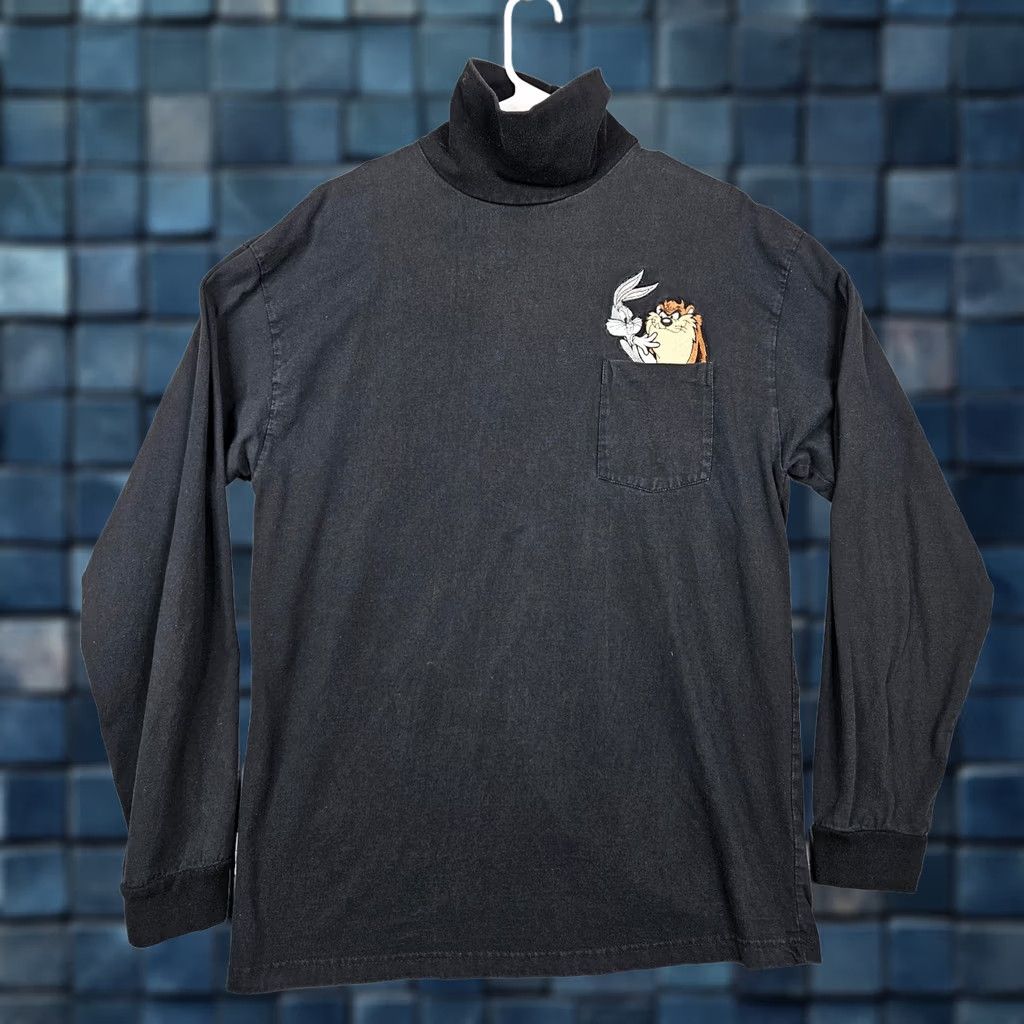 Vintage ACME LOONEY TUNES Women's XL Black Turtleneck Top Long Sleeve Blouse Crew Neck Bugs Bunny Embroidered Casual VINTAGE? Size XL / US 12-14 / IT 48-50 - 1 Thumbnail