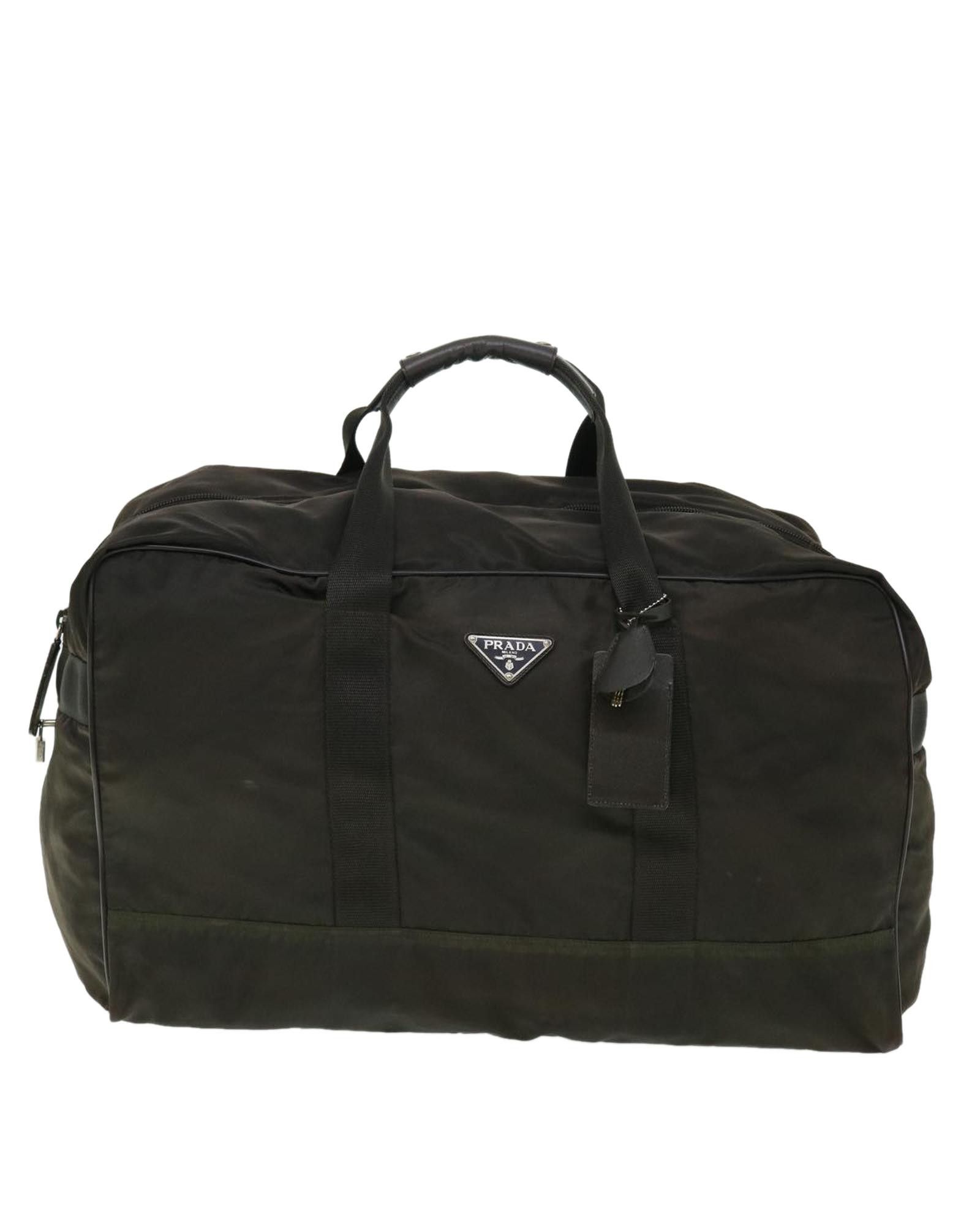 image of Prada Sophisticated Khaki Nylon Handbag With Padlock & Keys, Women's