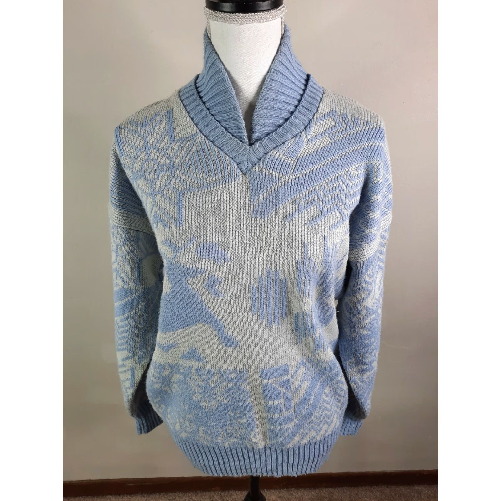 Vintage VINTAGE Profile 80's Ugly Christmas Sweater Medium Blue Wool Cowl Neck Women Size M / US 6-8 / IT 42-44 - 3 Thumbnail