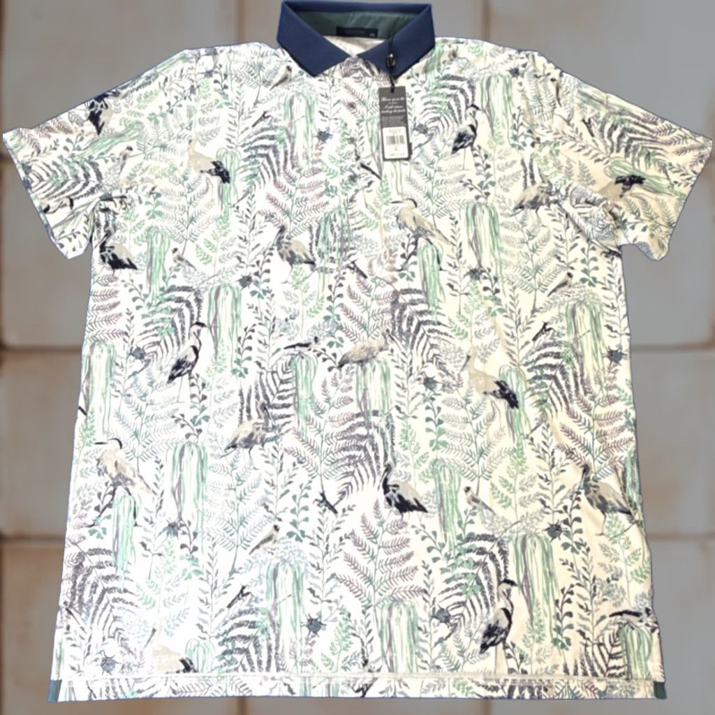 Vintage Greyson Bird Song Polo Arctic Mens 2XL Short Sleeve Button Collared Performance Stretch Wicking Golf Polo Mens Size US XXL / EU 58 / 5 - 1 Thumbnail