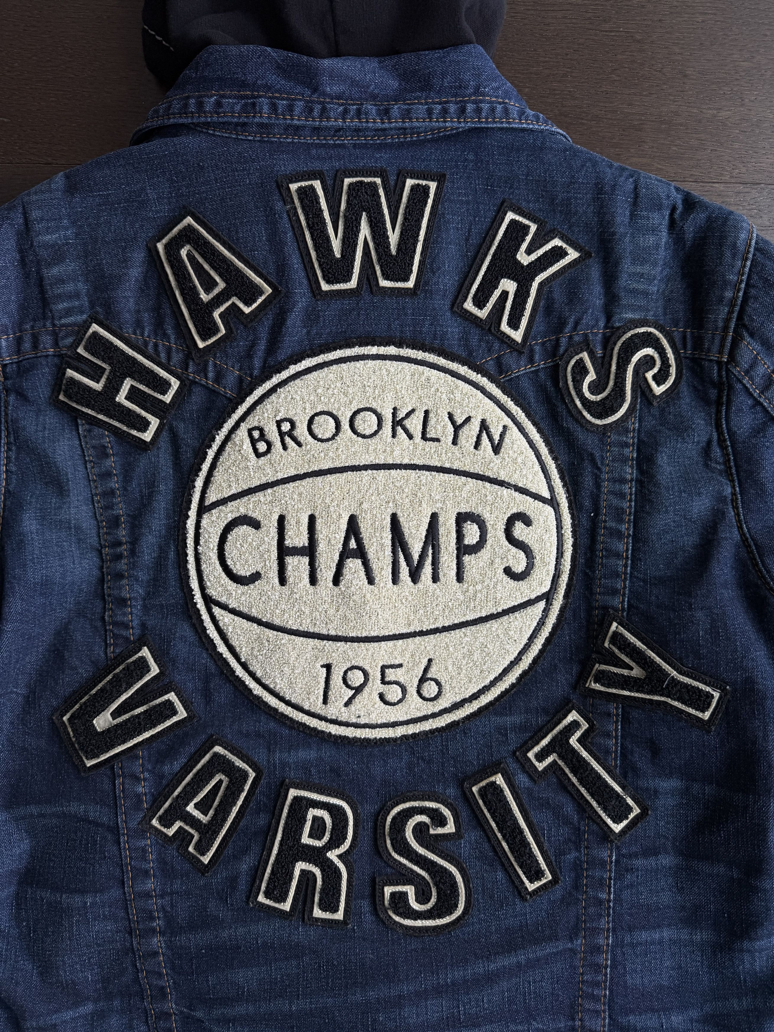 True Religion Hawks Varsity Team Hoody Denim Jacket • VINTAGE Size US L / EU 52-54 / 3 - 5 Thumbnail