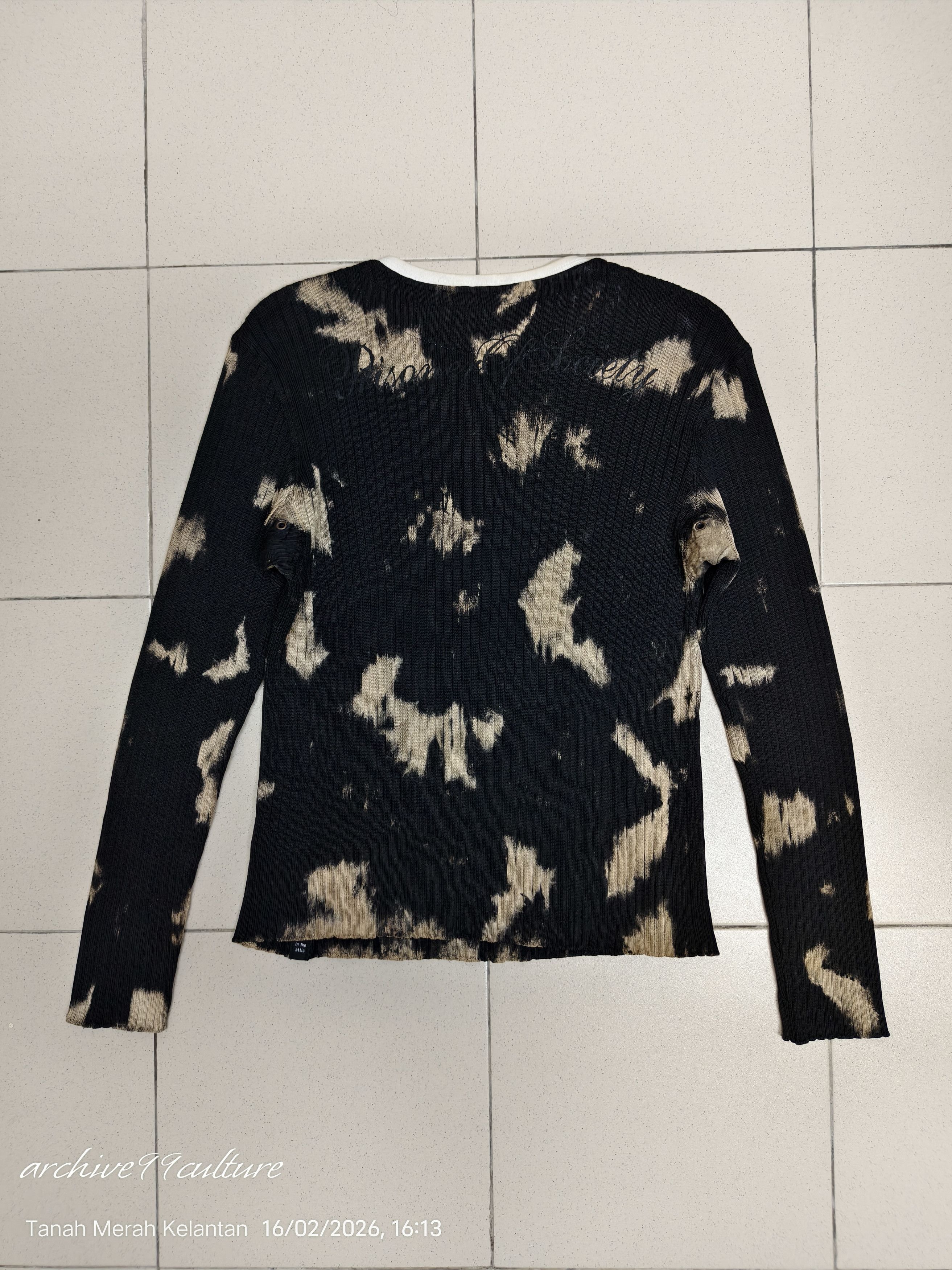 In The Attic AW2000 Bleached Grunge Lace-Up Ribbed Knit Sweater Size US M / EU 48-50 / 2 - 16 Thumbnail