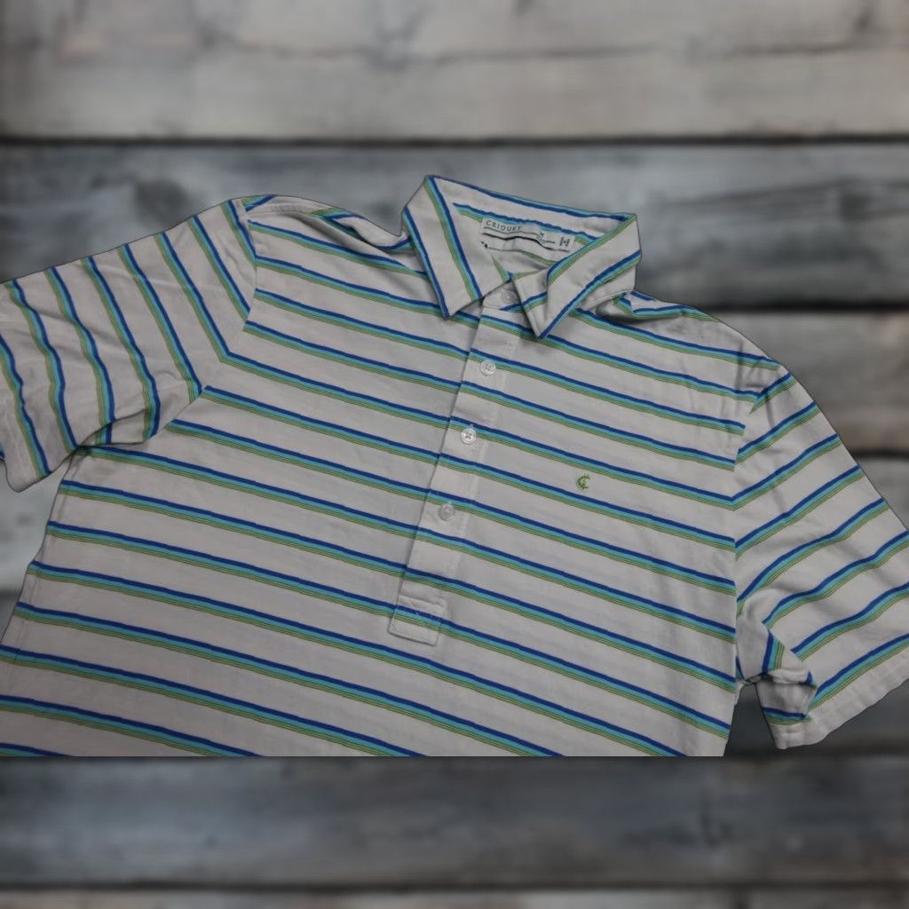 Vintage Criquet Polo Mens White Striped Golf Performance Stretch Comfort Short Sleeve Polo Mens White Striped Golf Size US M / EU 48-50 / 2 - 1 Thumbnail