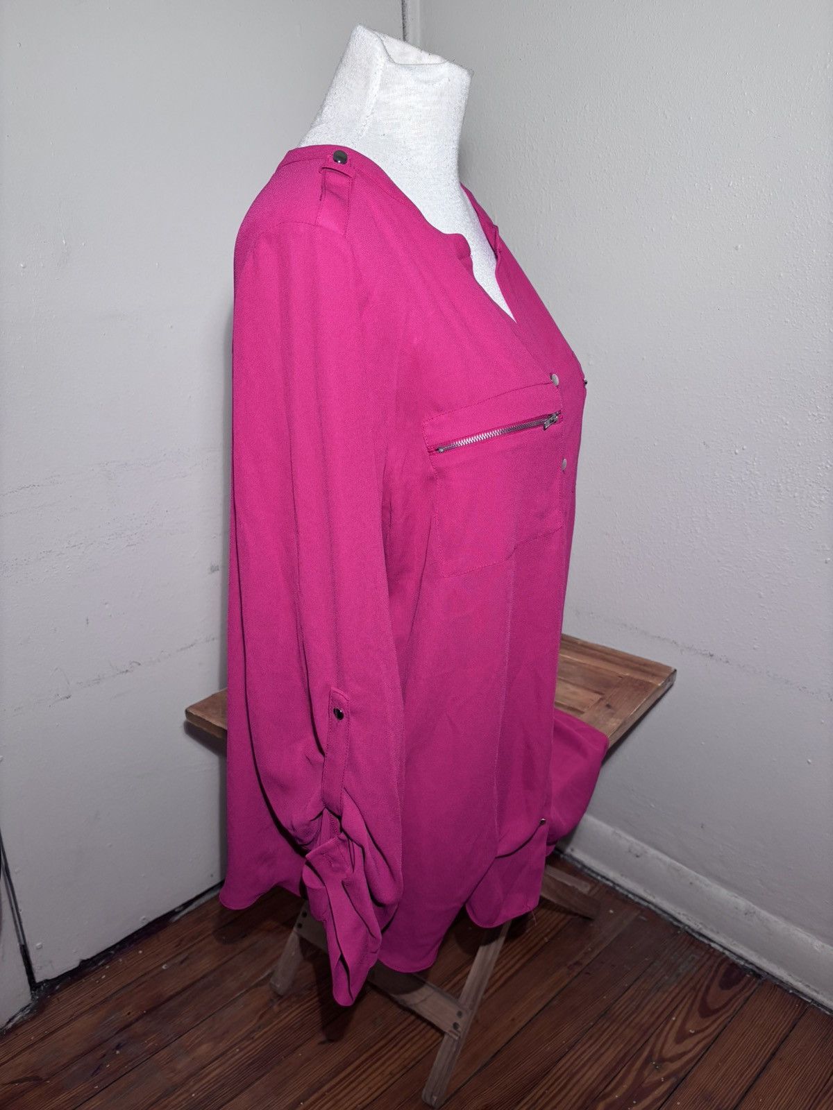 Avenue Avenue Zipper Pocket Button Front Blouse Size XXL / US 16-18 / IT 52-54 - 4 Thumbnail