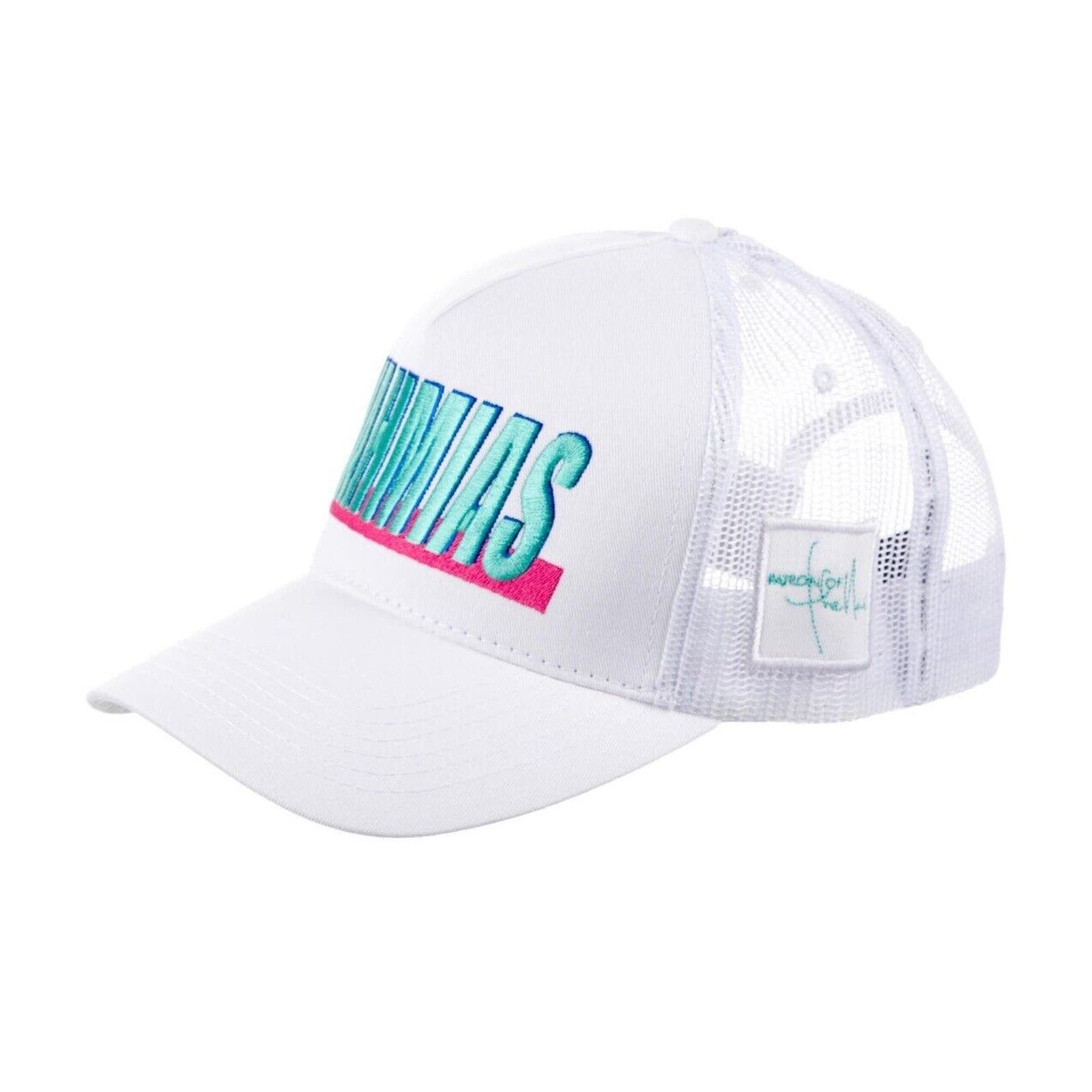 image of Nahmias Spellout Trucker Cap Hat Snap Back Mesh Blue White, Men's