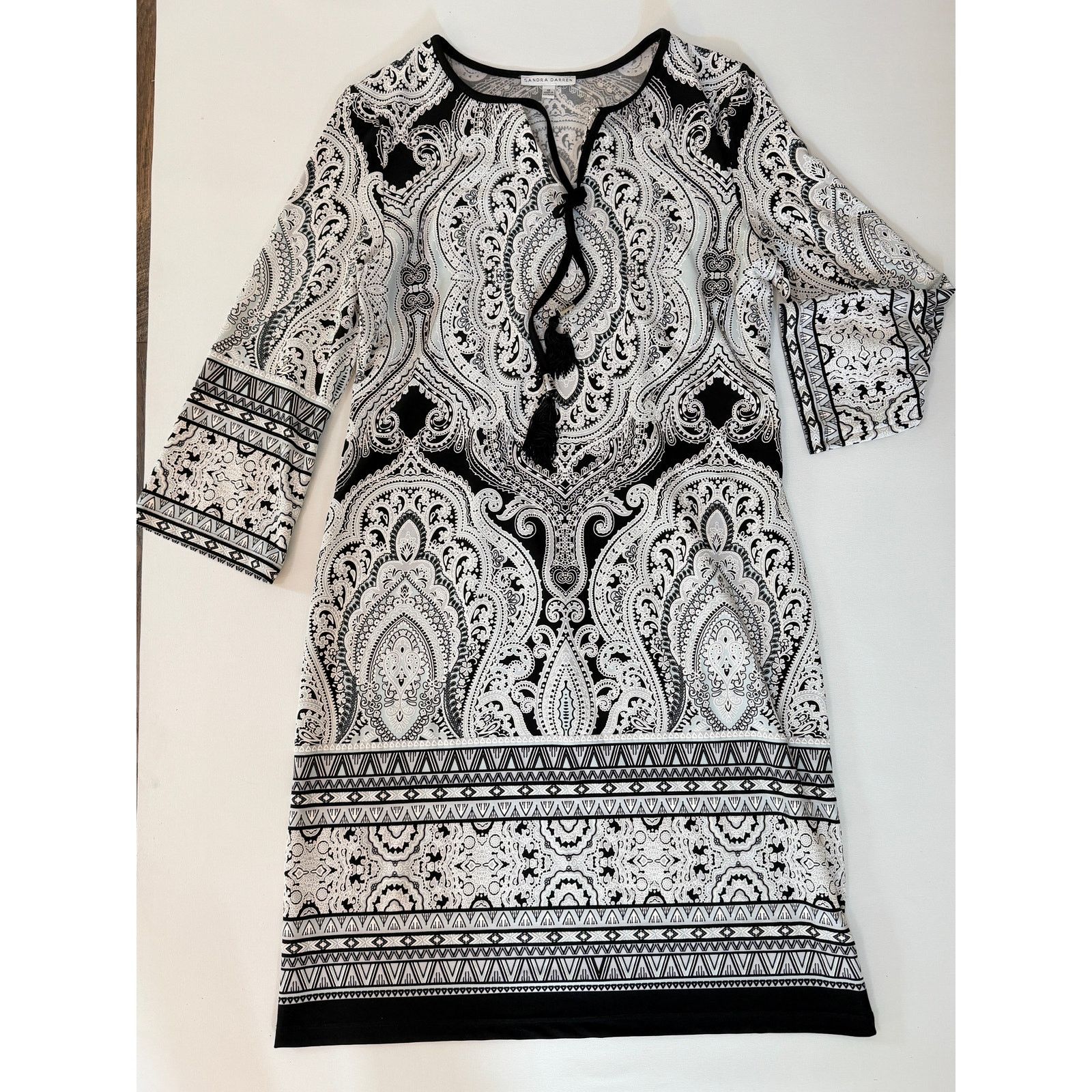 Other Sandra Darren Paisley Boho Sheath Dress 3/4 Sleeve textured Size L / US 10 / IT 46 - 7 Thumbnail