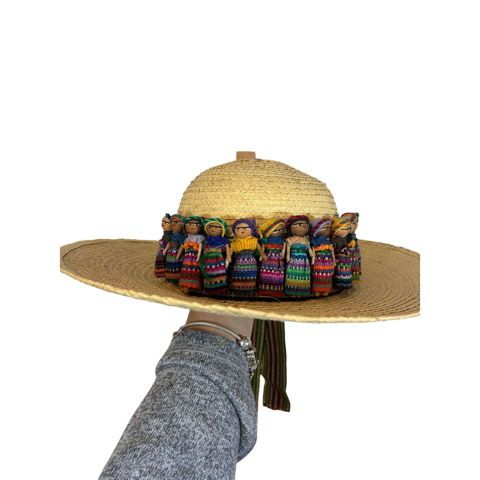 Other Guatemalan Worry Doll Woven Straw Hat Travel Tourist EUC Size ONE SIZE - 2 Thumbnail