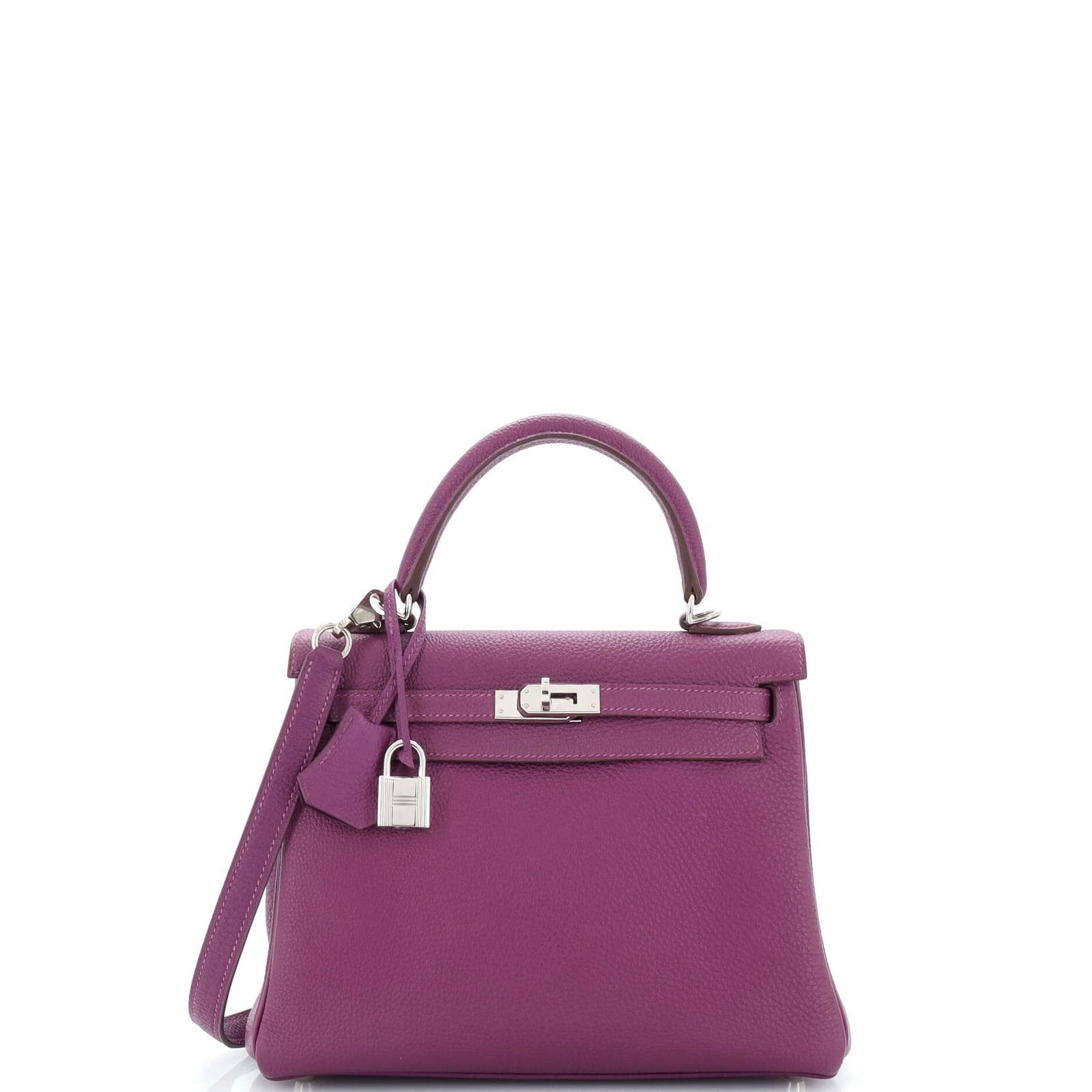 image of Hermes Kelly Handbag Purple Togo With Palladium Hardware 25, Women's