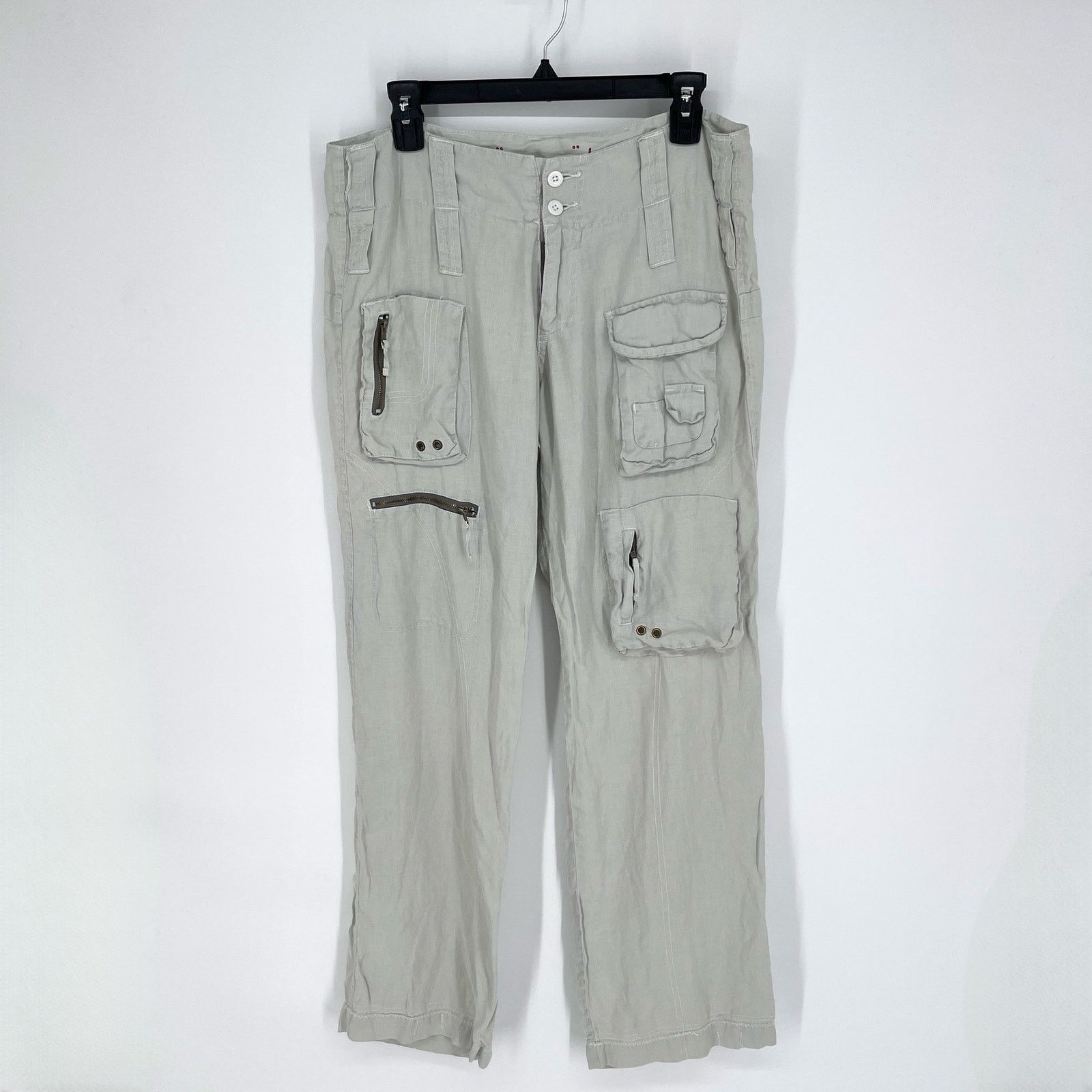 image of Pete & Greta By Johnny Was New Cargo Pants Read Linen 6 in Green, Women's (Size 28)
