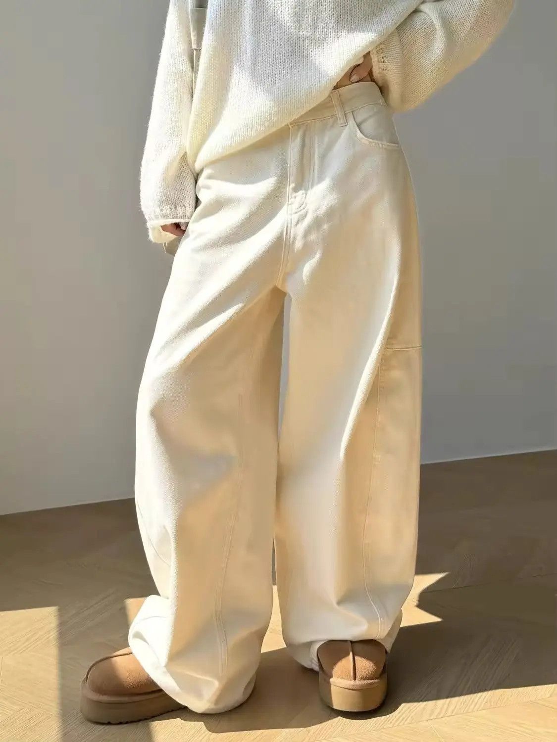 Designer × Jean Baggy Boxy Streetwear Straight Cream White Jeans Pants Size 25" / US 0 / IT 36 - 4 Thumbnail