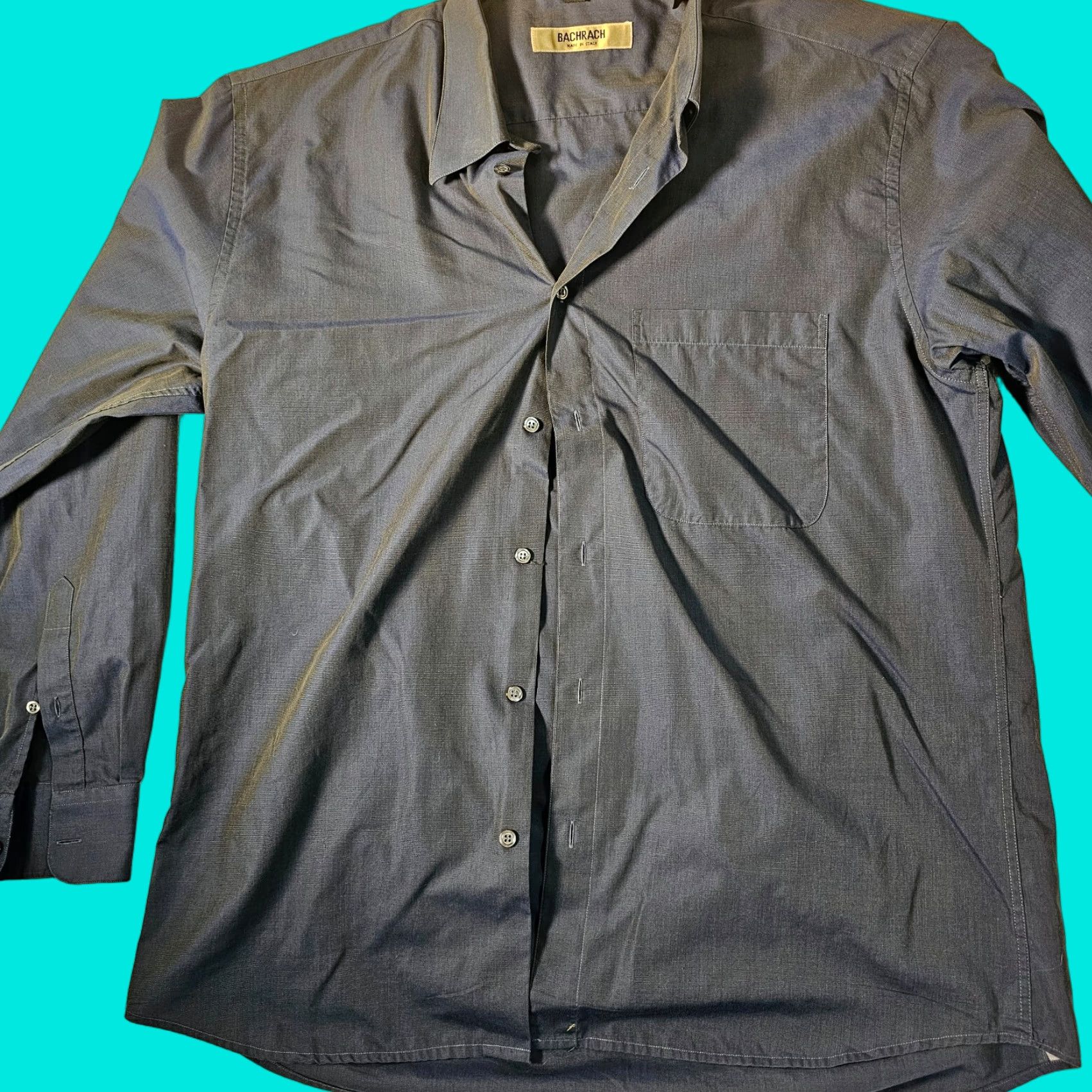 Vintage VINTAGE Bachrach Shirt — Button-Front Dress Shirt, Long Sleeve, 16, Blue, Cotton, Mens, Classic Fit Size 42R - 1 Thumbnail