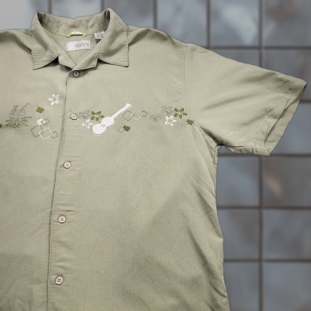 Cubavera VINTAGE Cubavera Shirt, Button-Up, Large, Rayon Blend, Bowling Camp, Y2K, Embroidered Guitar, Green, Short Sleeve, Casual, Men, Regular Fit Size US L / EU 52-54 / 3 - 1 Thumbnail