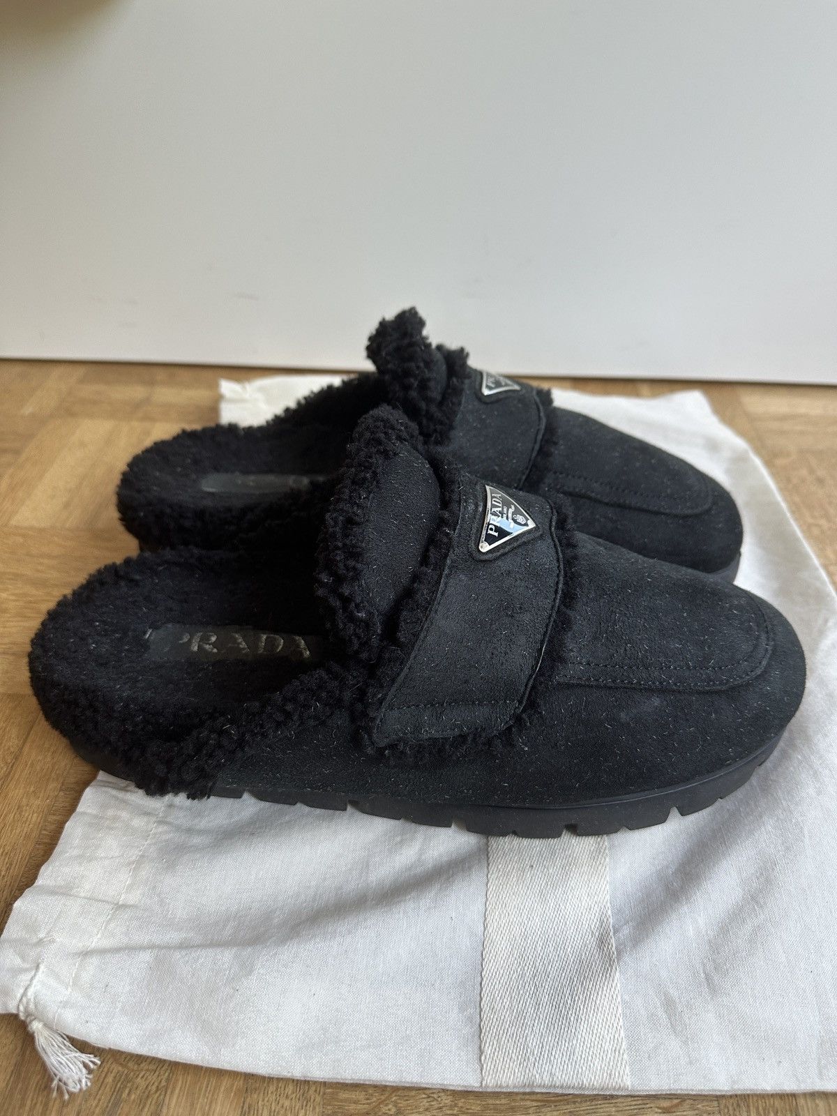 Prada Prada Plaque Logo Shearling Mules Size US 13 / EU 46 - 5 Thumbnail